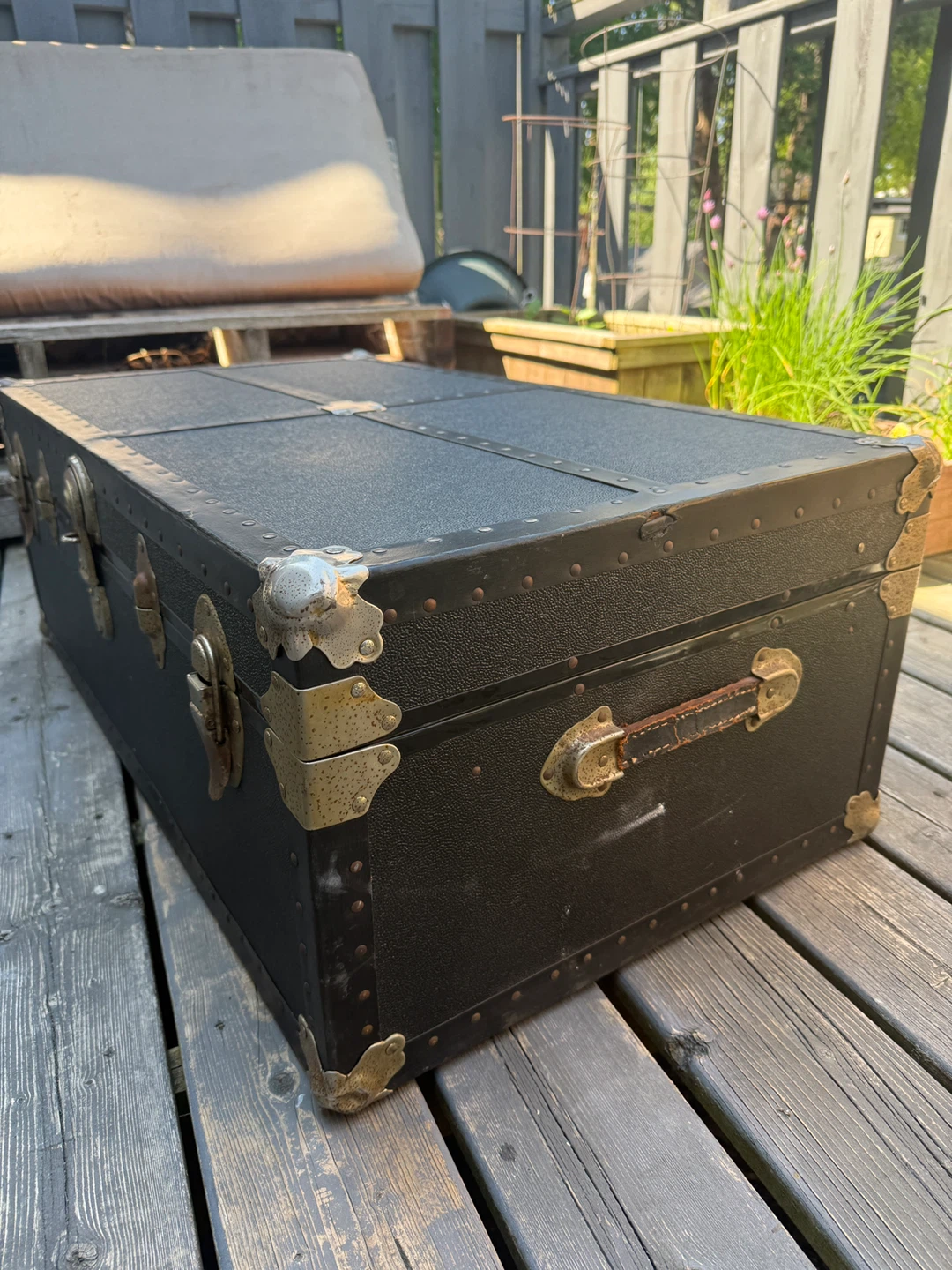 Vintage Black Steamer Trunk Storage Chest - photo 2