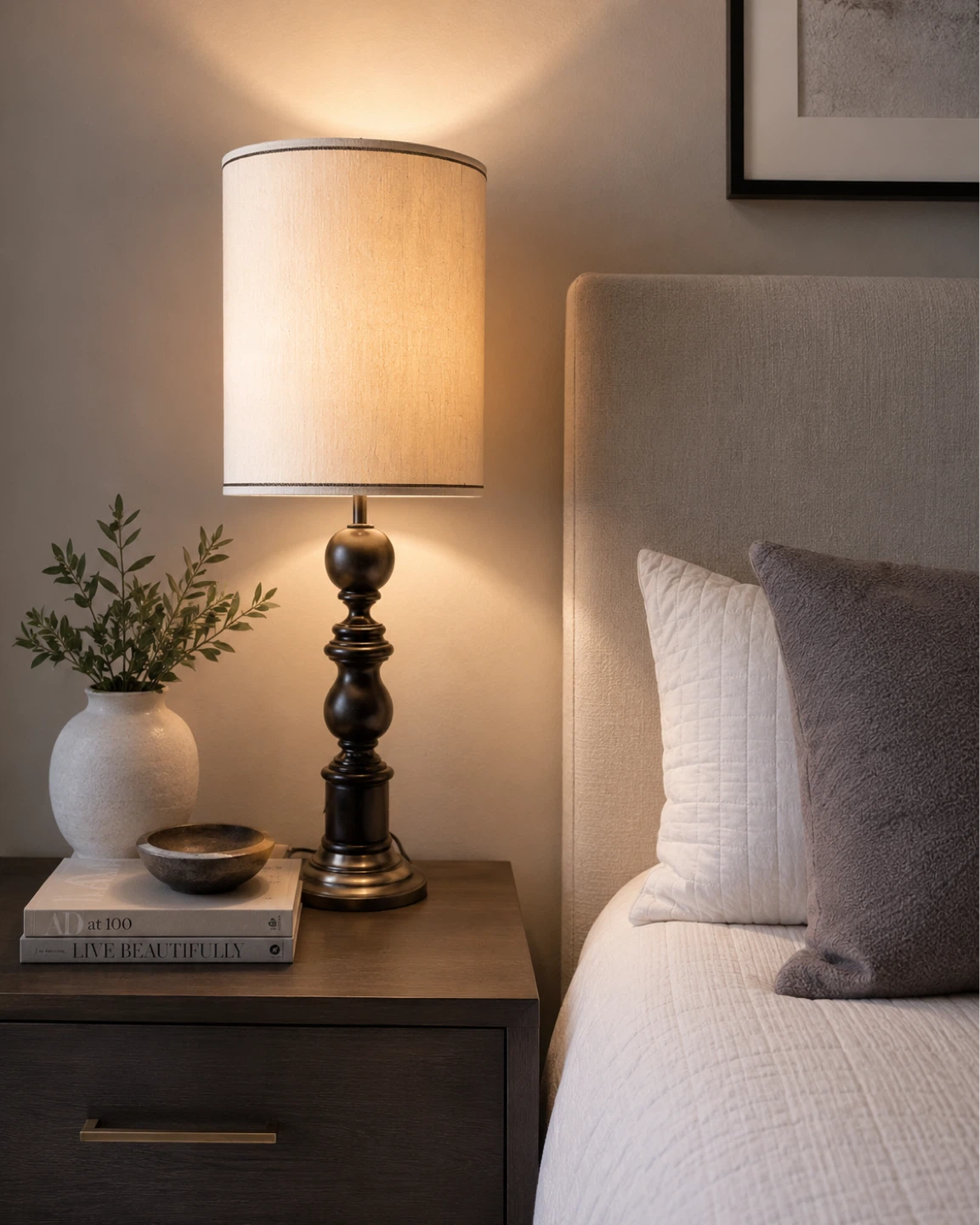 Vintage Mid-Century c. 1950s Sculpted Oak and Brass Accent Lamps