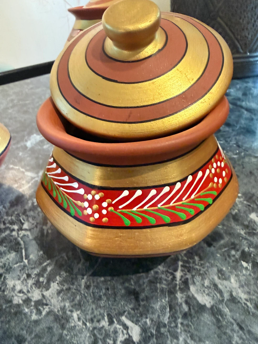 Hand-Painted Clay Pot with Lid