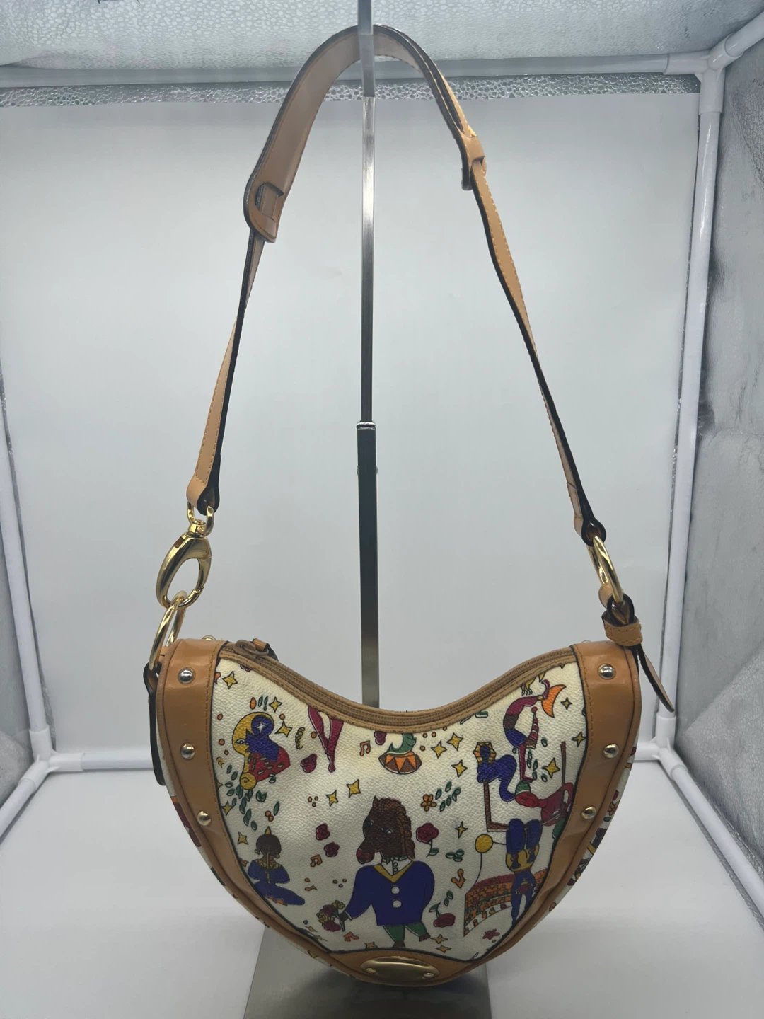 PIERO GUIDI Magic Circus Print Embossed Leather Trim Heart Bag