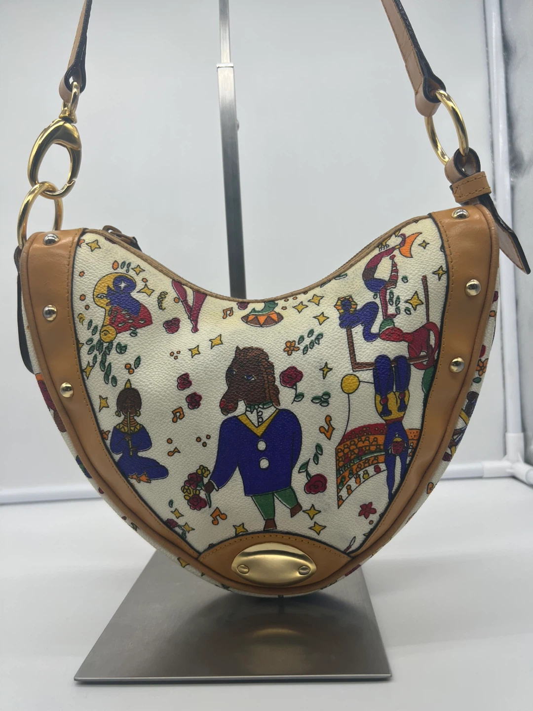 PIERO GUIDI Magic Circus Print Embossed Leather Trim Heart Bag - photo 2