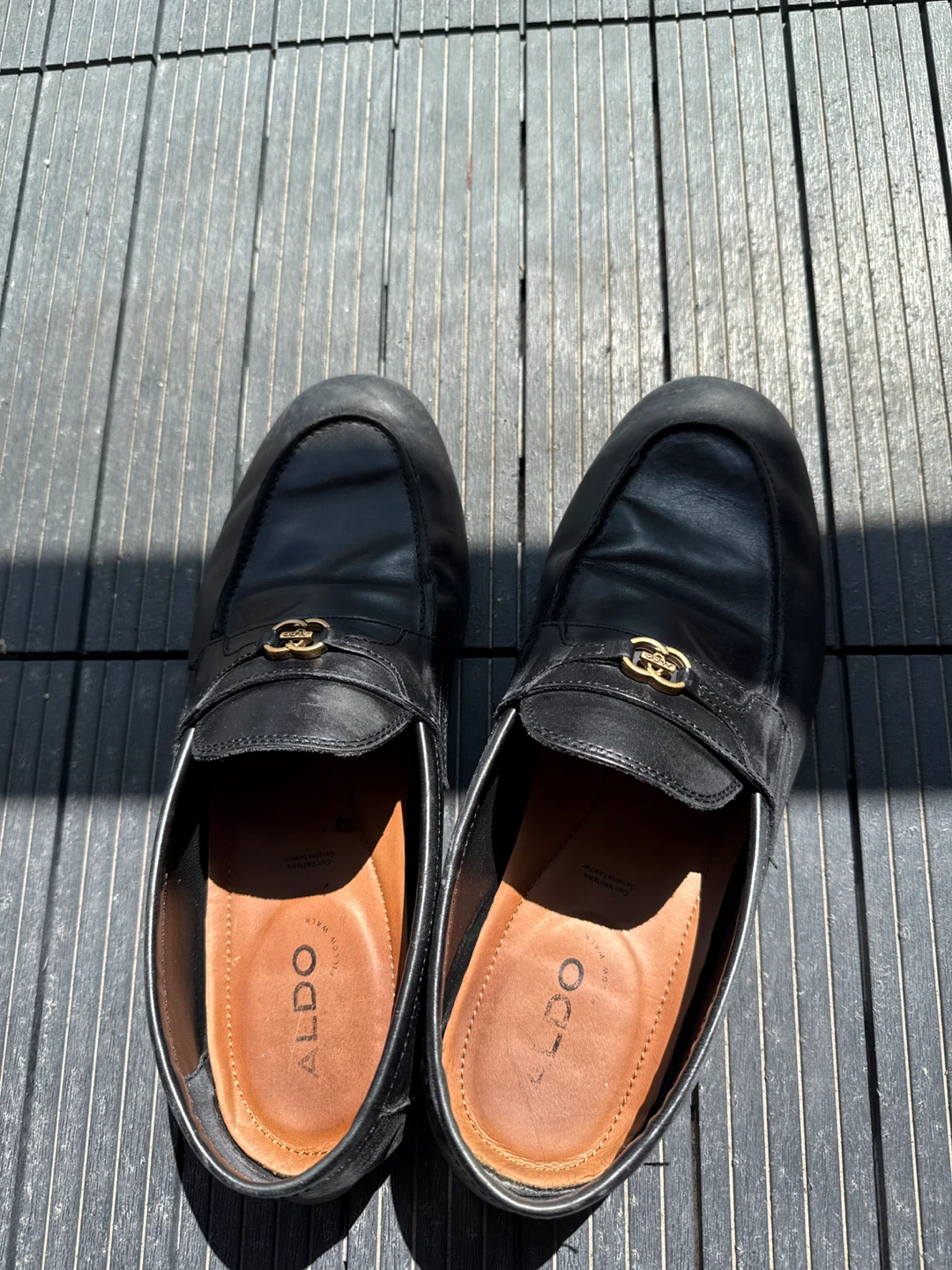ALDO Black Loafers with Gold Buckle