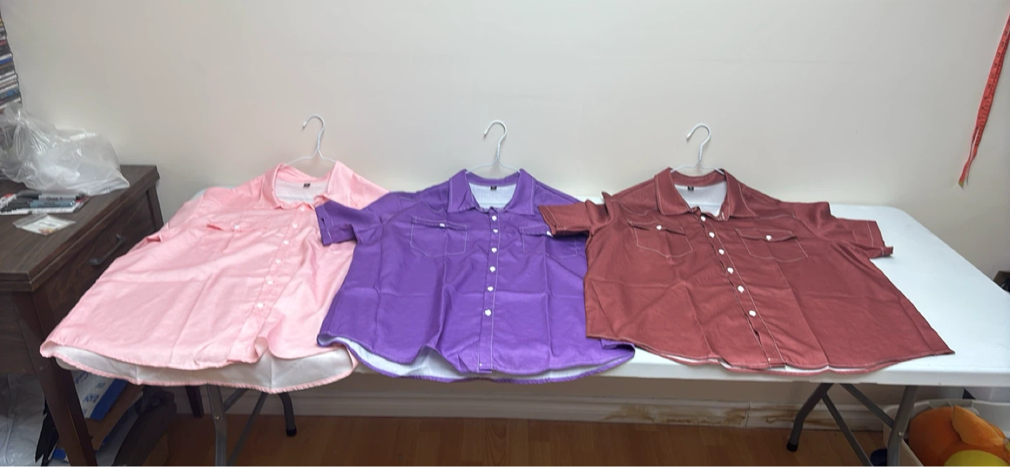 Three Western Style Shirts (Pink, Purple, Rust)