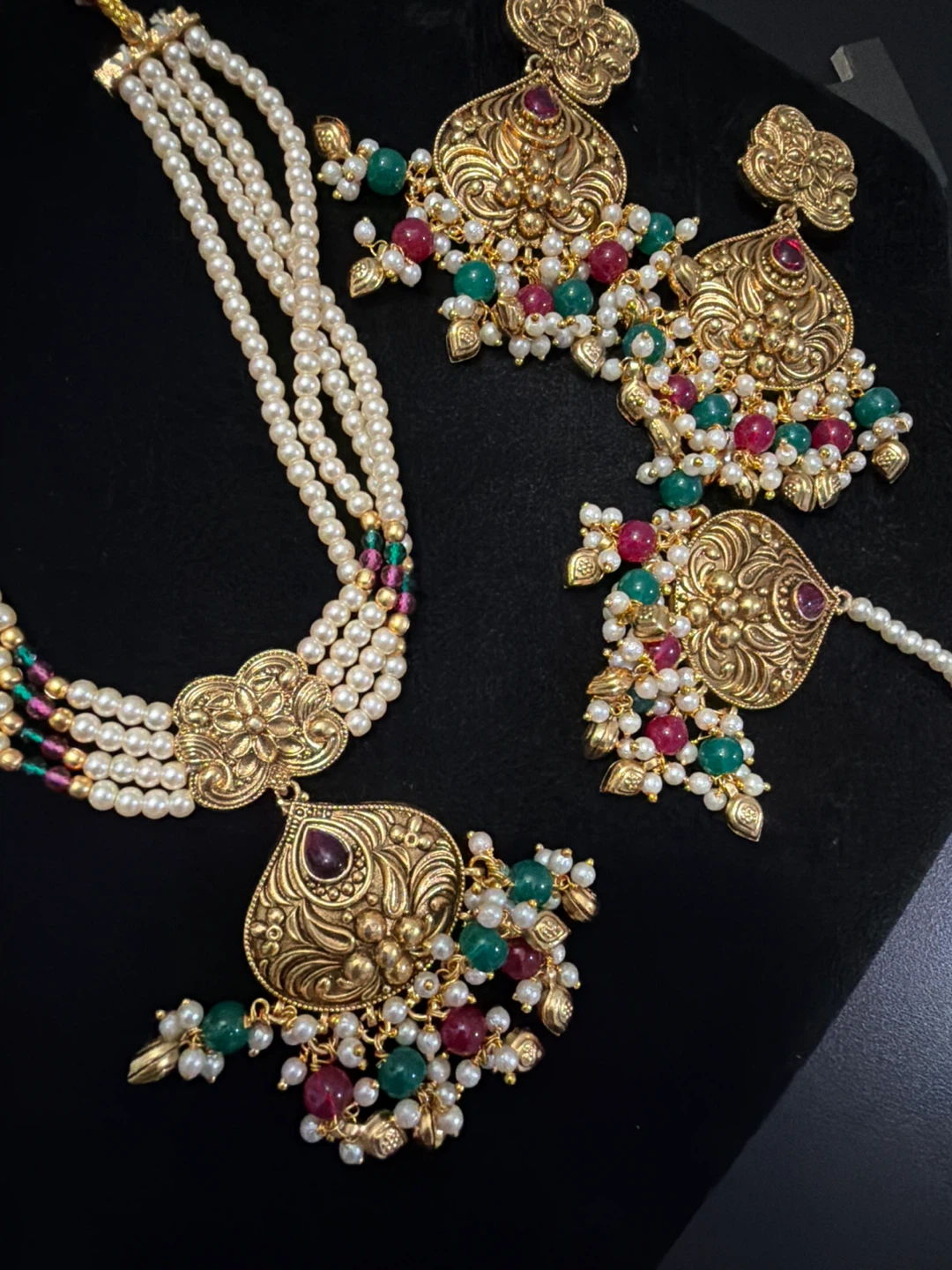 Necklace and Earring Set with Gold-Tone Accents
