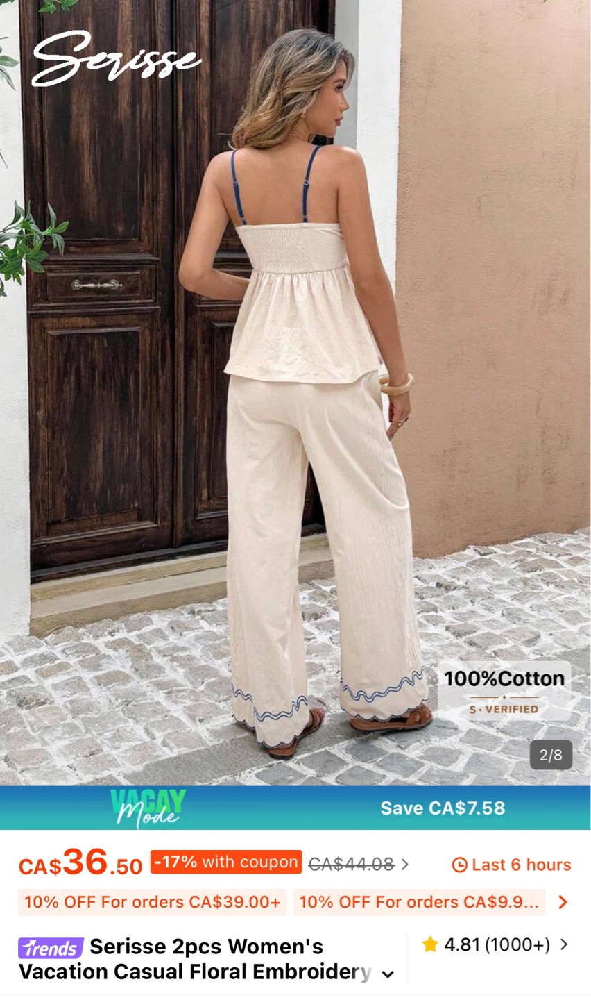 SHEIN Serisse Embroidered Cotton Two-Piece Set – NWT - photo 3