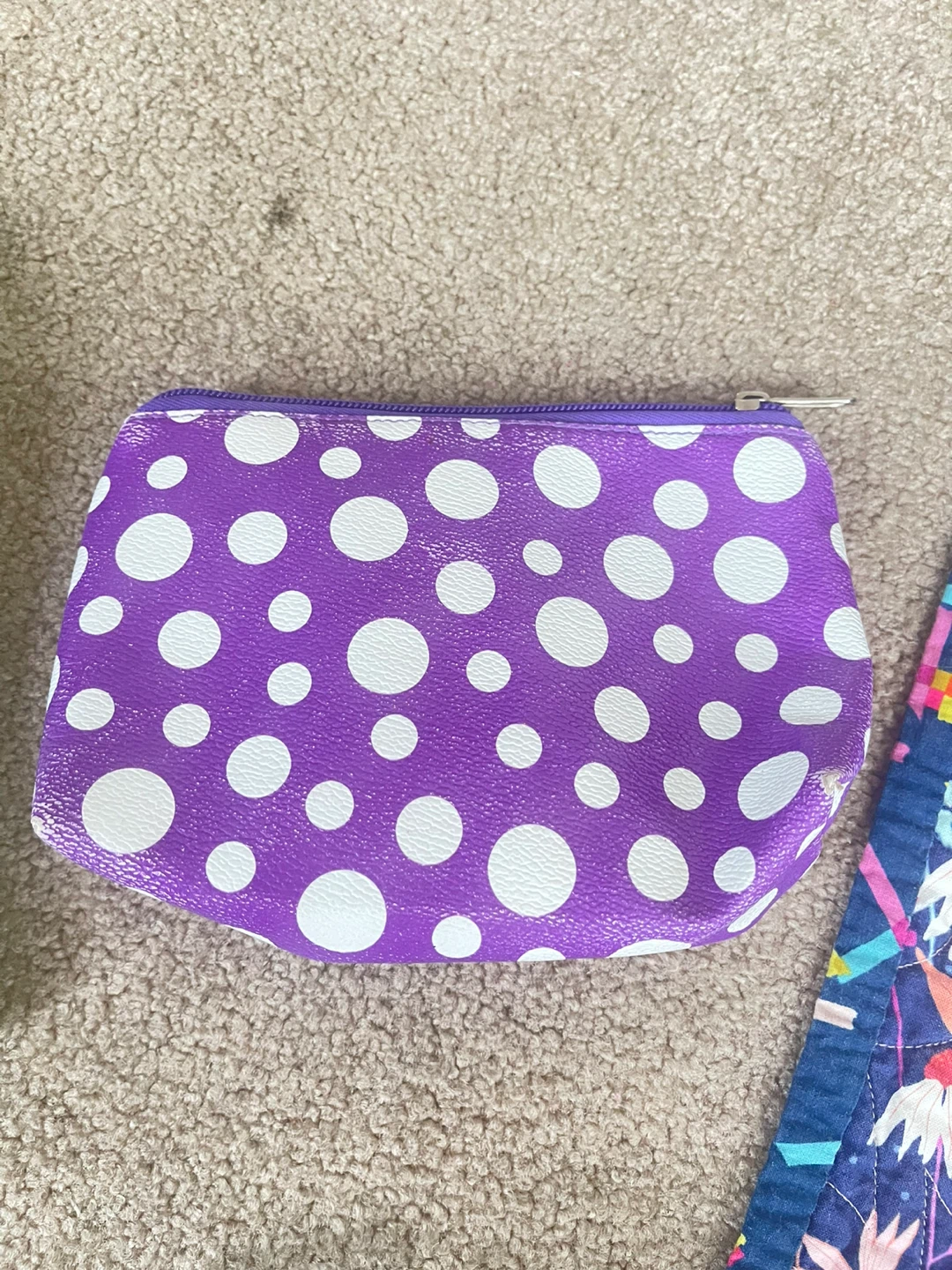 Purple polka dot zipper pouch