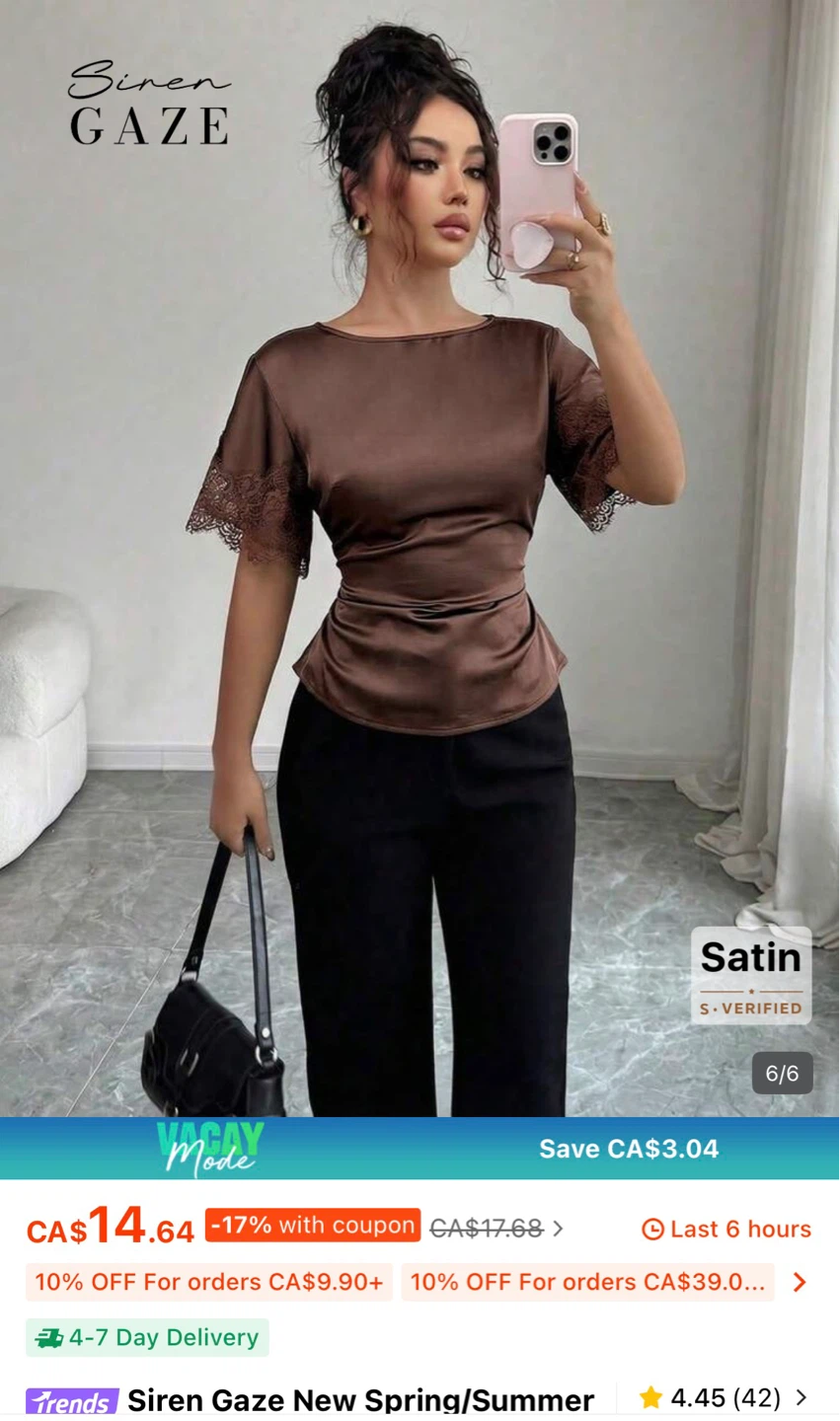 SHEIN Siren Gaze Satin Lace Top – NWT