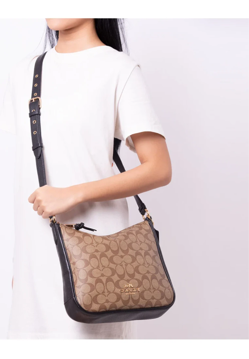 NEW COACH C1649 Ellie File Coated Canvas Black Leather Crossbody