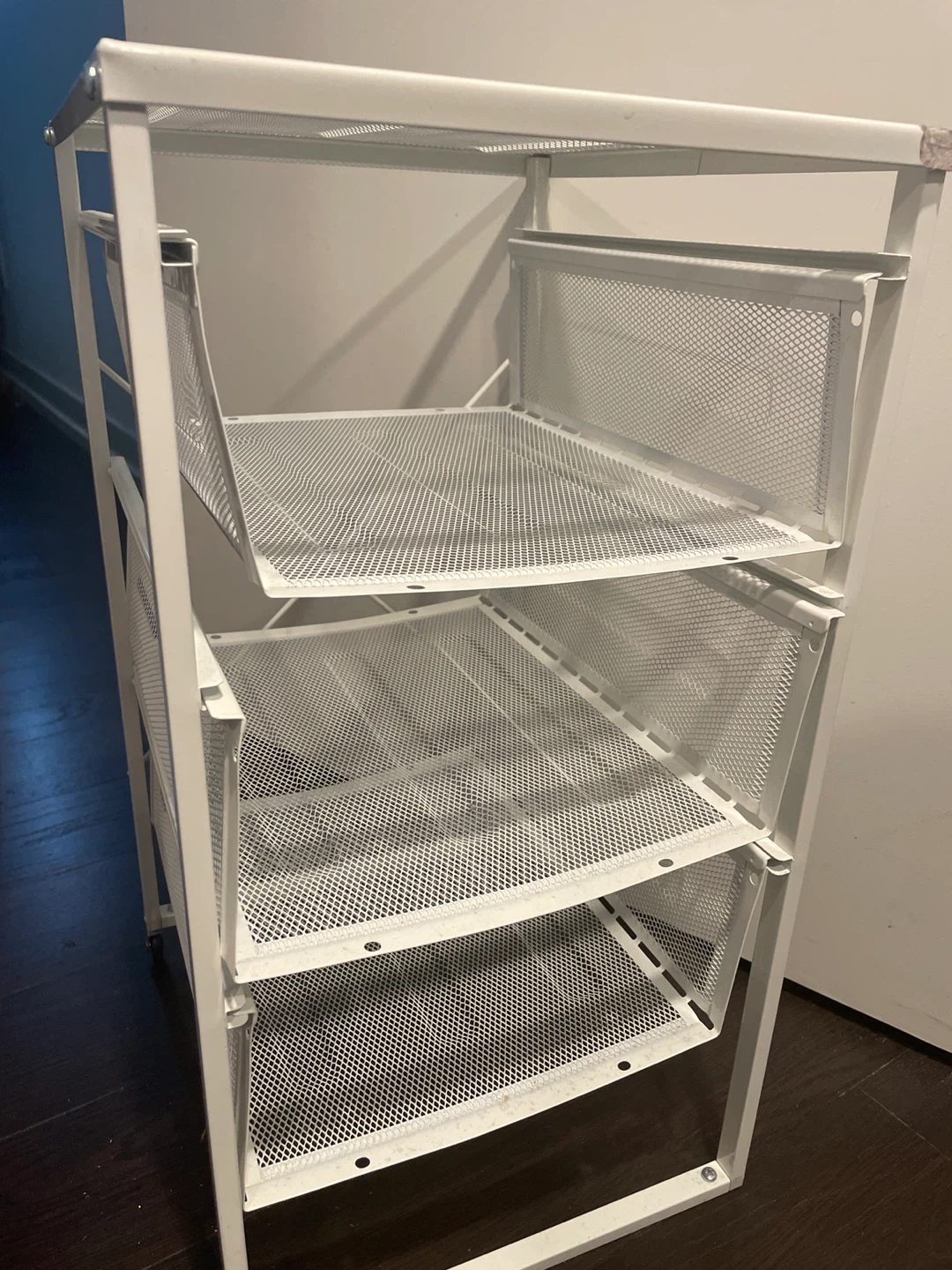 White 4-Tier Mesh Rolling Cart