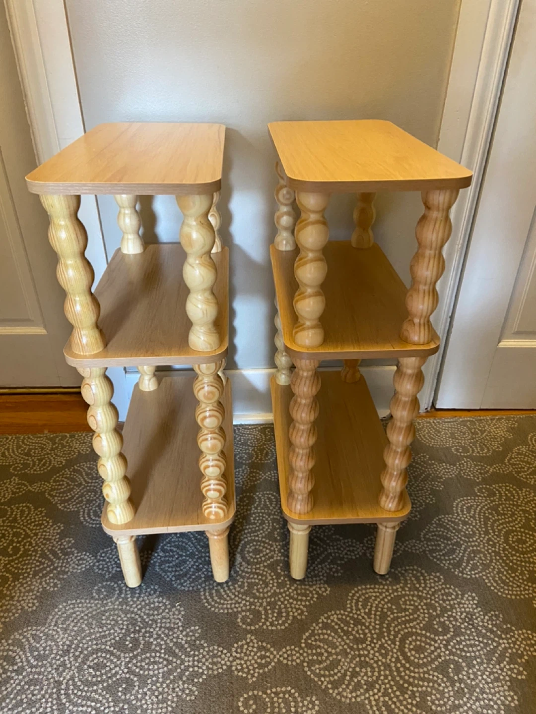 Brand New Two Narrow 3-Tier Side Tables Natural - photo 2