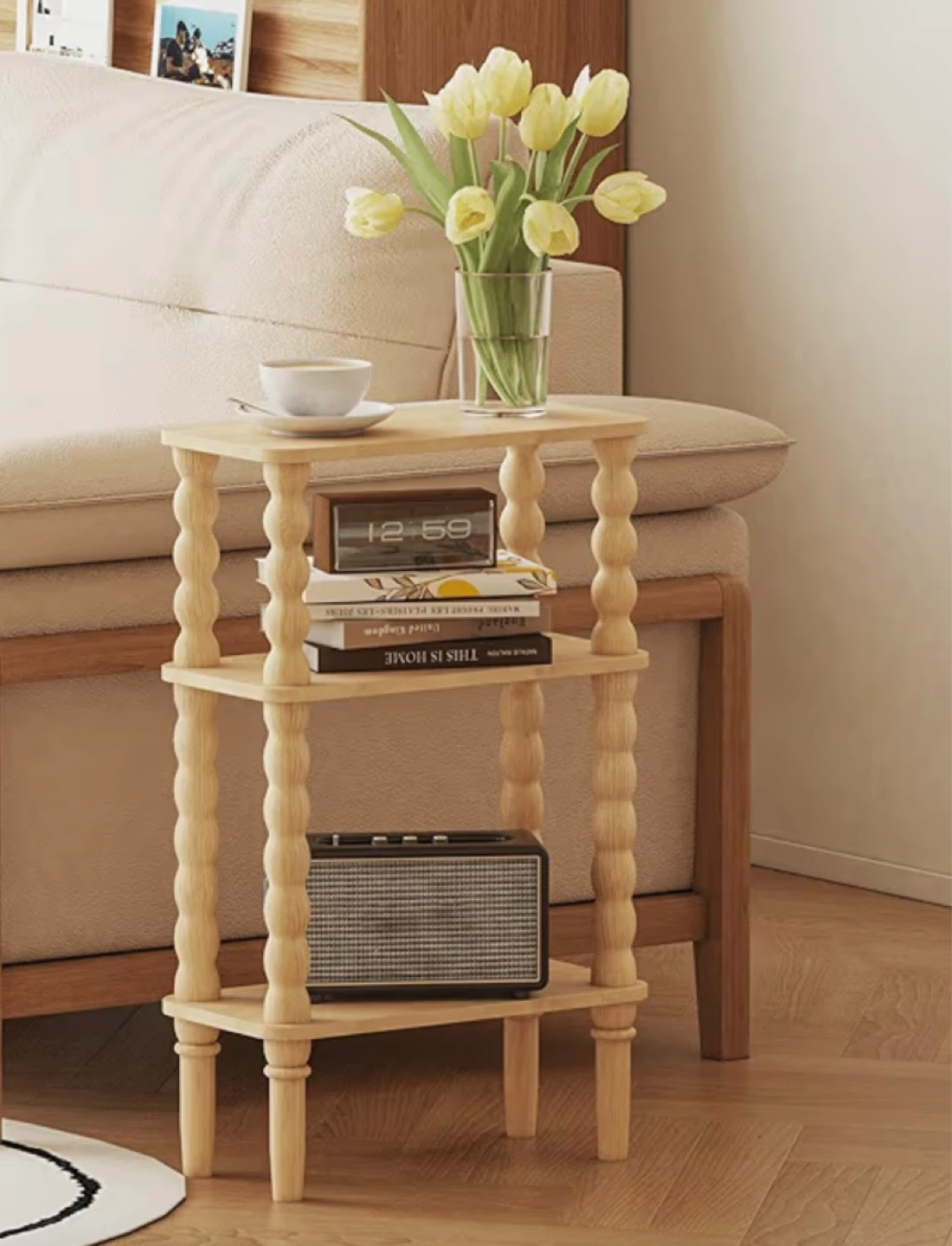Brand New Two Narrow 3-Tier Side Tables Natural - photo 3