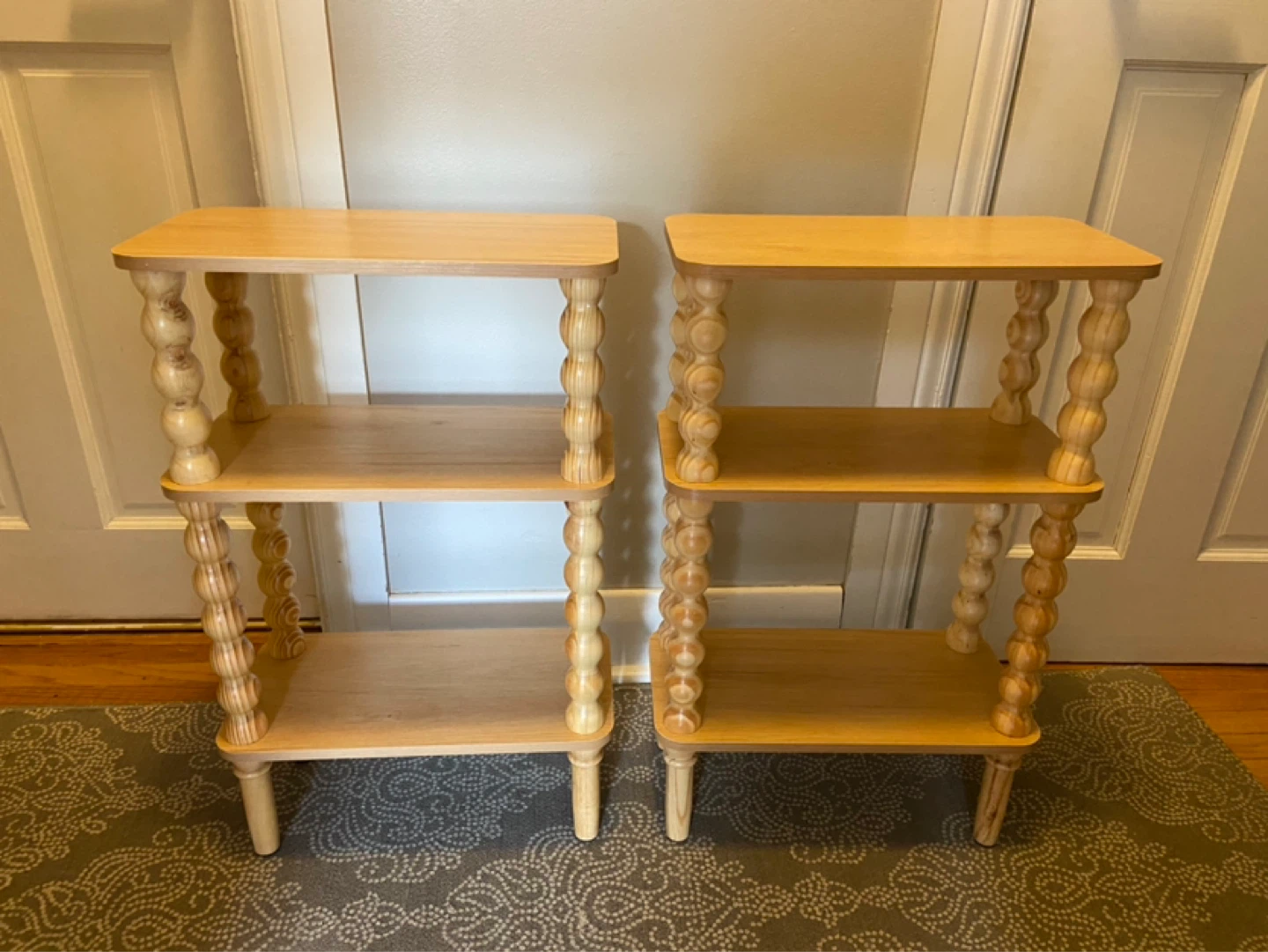 Brand New Two Narrow 3-Tier Side Tables Natural