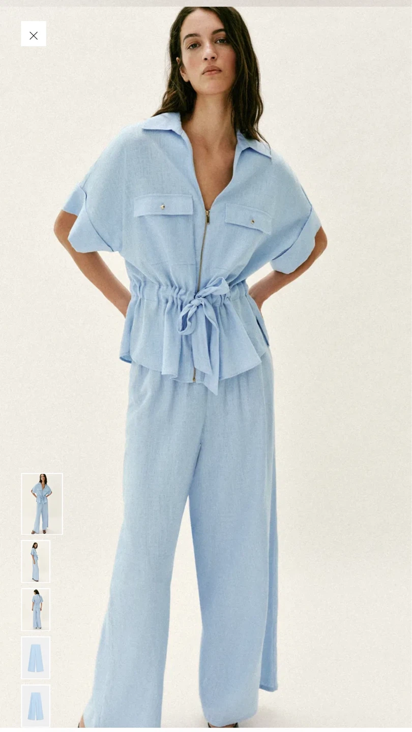 ZARA Light Blue Wide-Leg Linen Blend Pants - photo 2