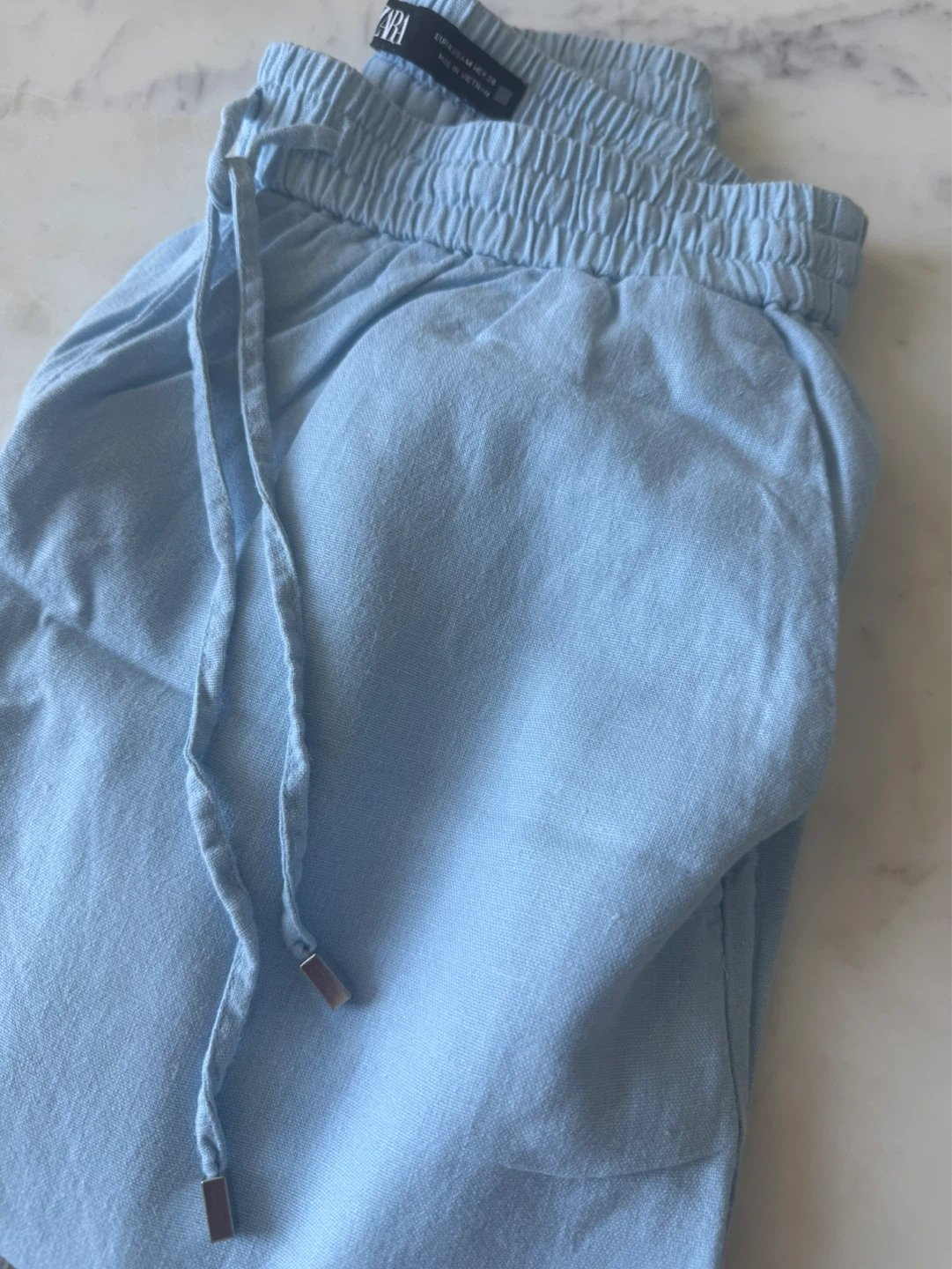 ZARA Light Blue Wide-Leg Linen Blend Pants - photo 3