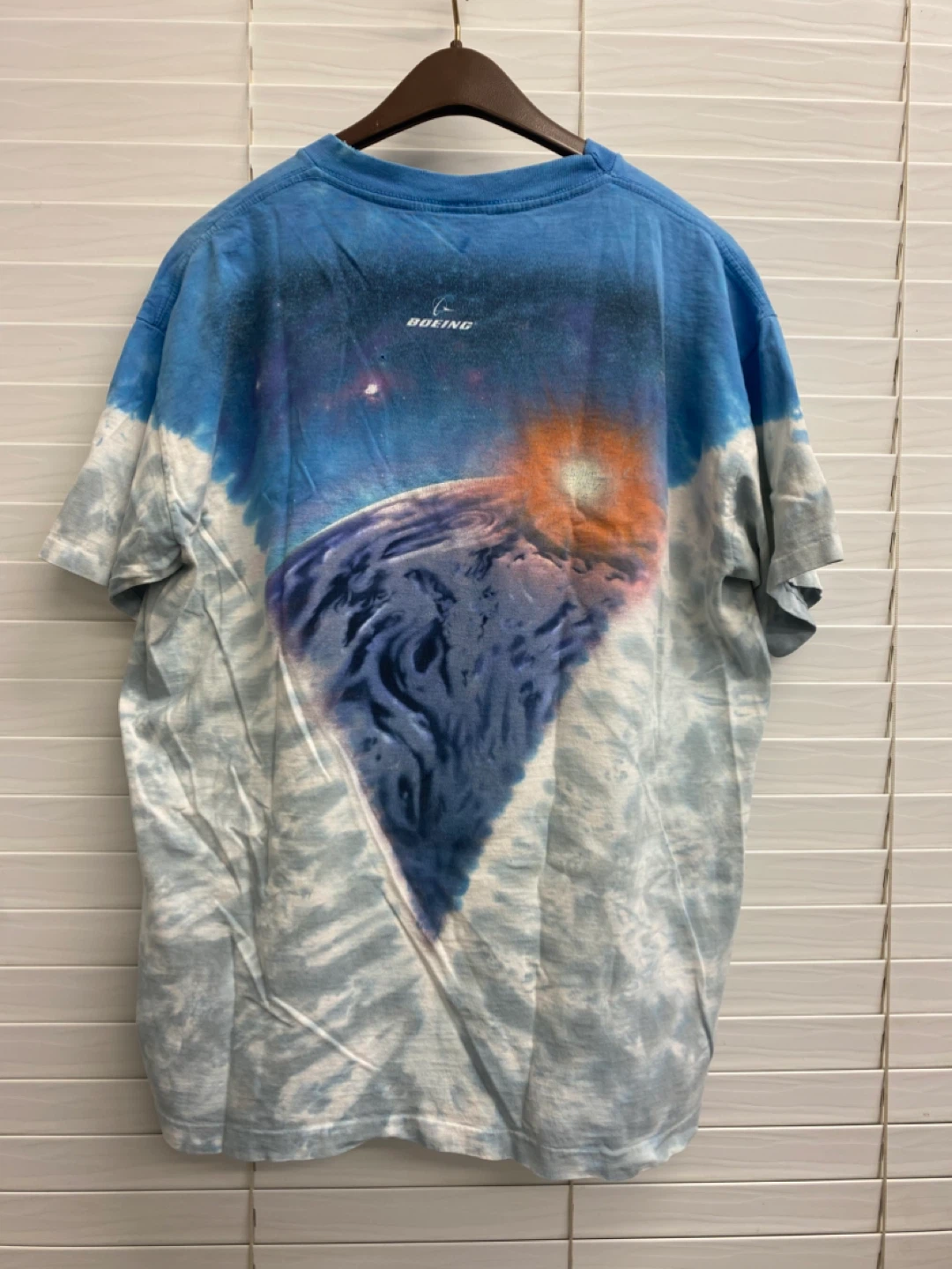 VTG 90’s Liquid Blue Boeing NASA Space Shuttle Tie-Dye Shirt - L - photo 3