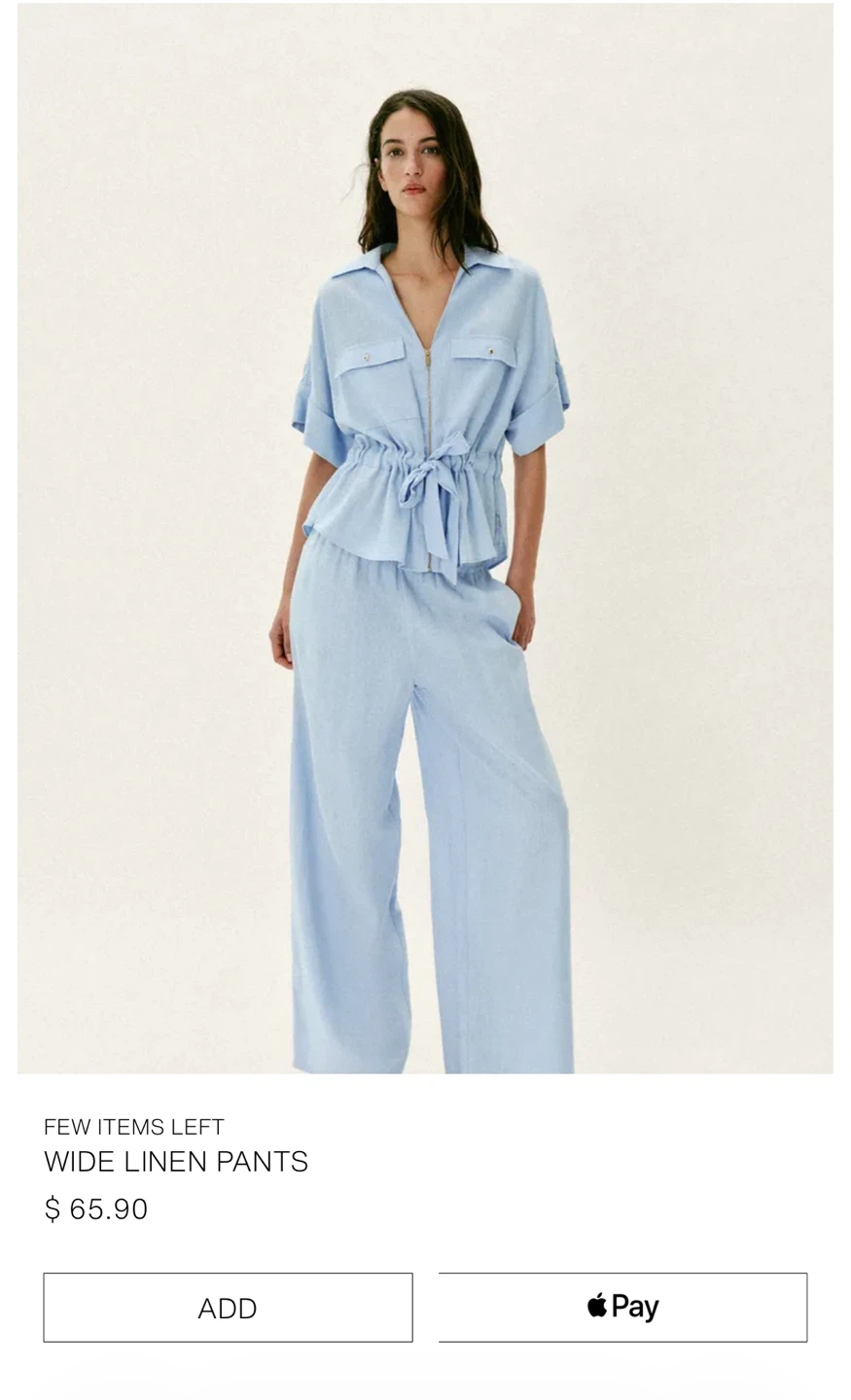 ZARA Light Blue Wide-Leg Linen Blend Pants