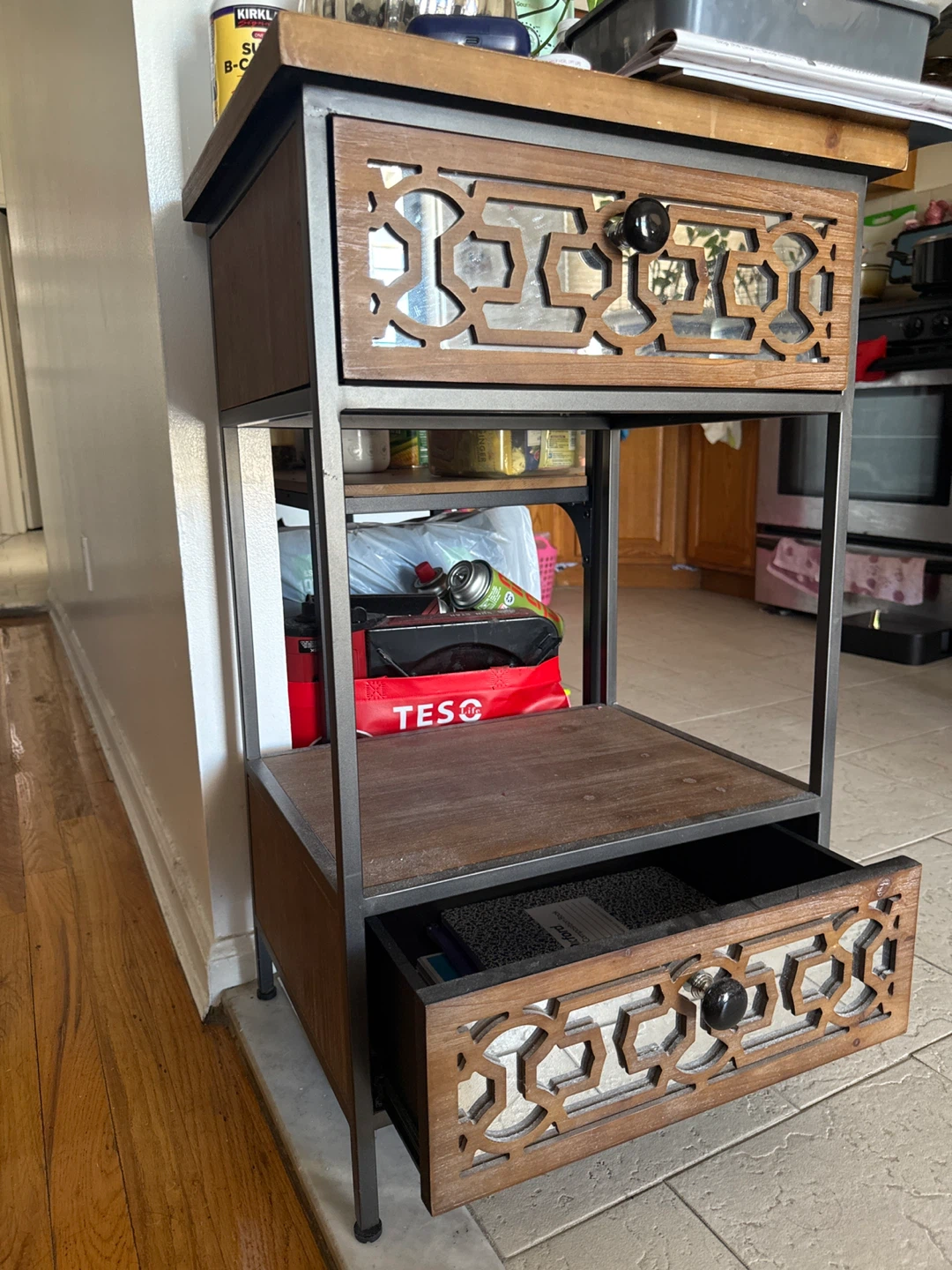 Industrial Style Accent Table with Drawer