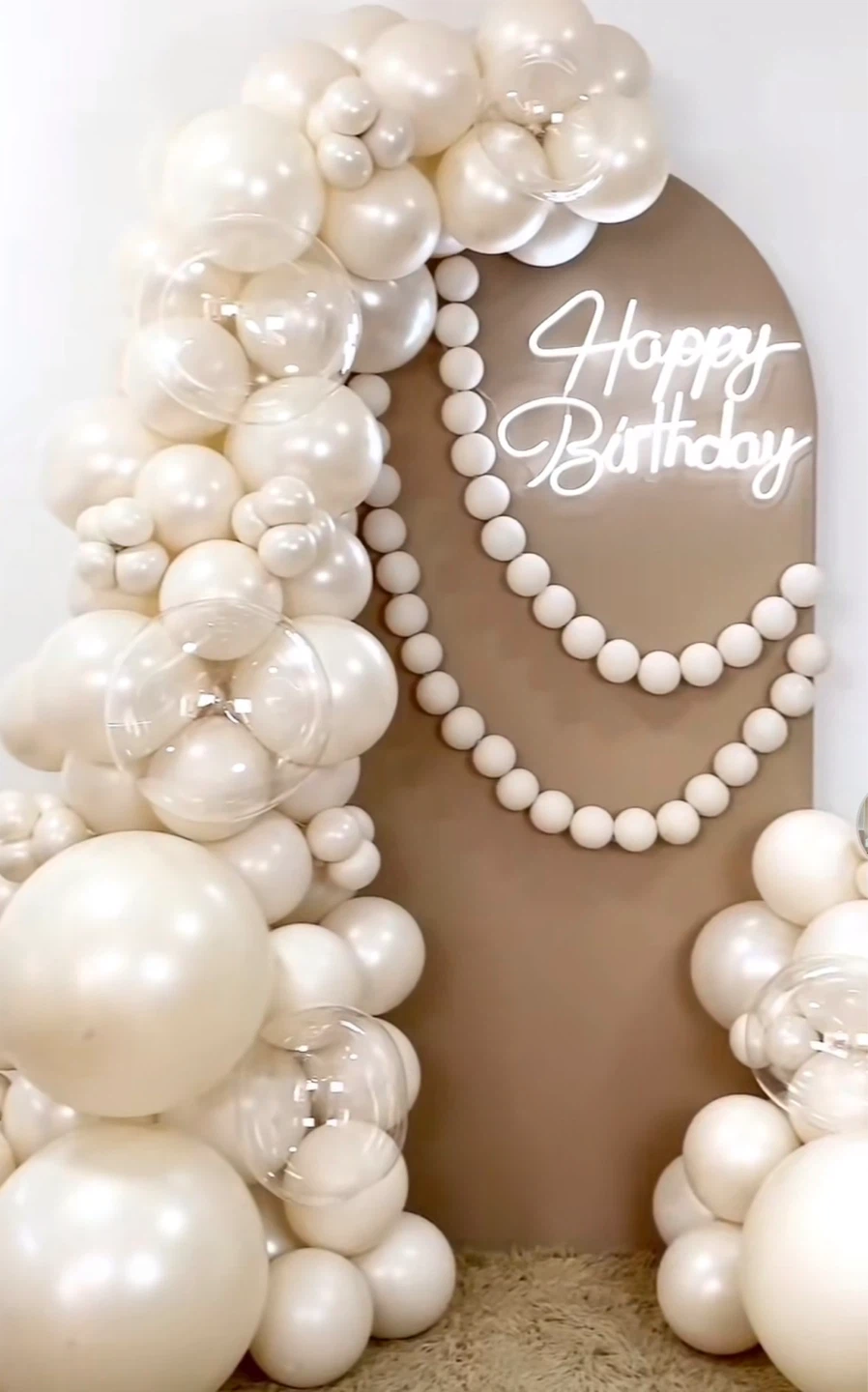 Happy Birthday Neon Sign with Balloon Arch
