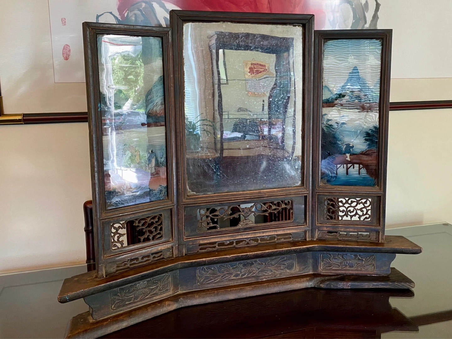 Antique Decorative Triptych Mirror with hand Painted artwork - photo 2