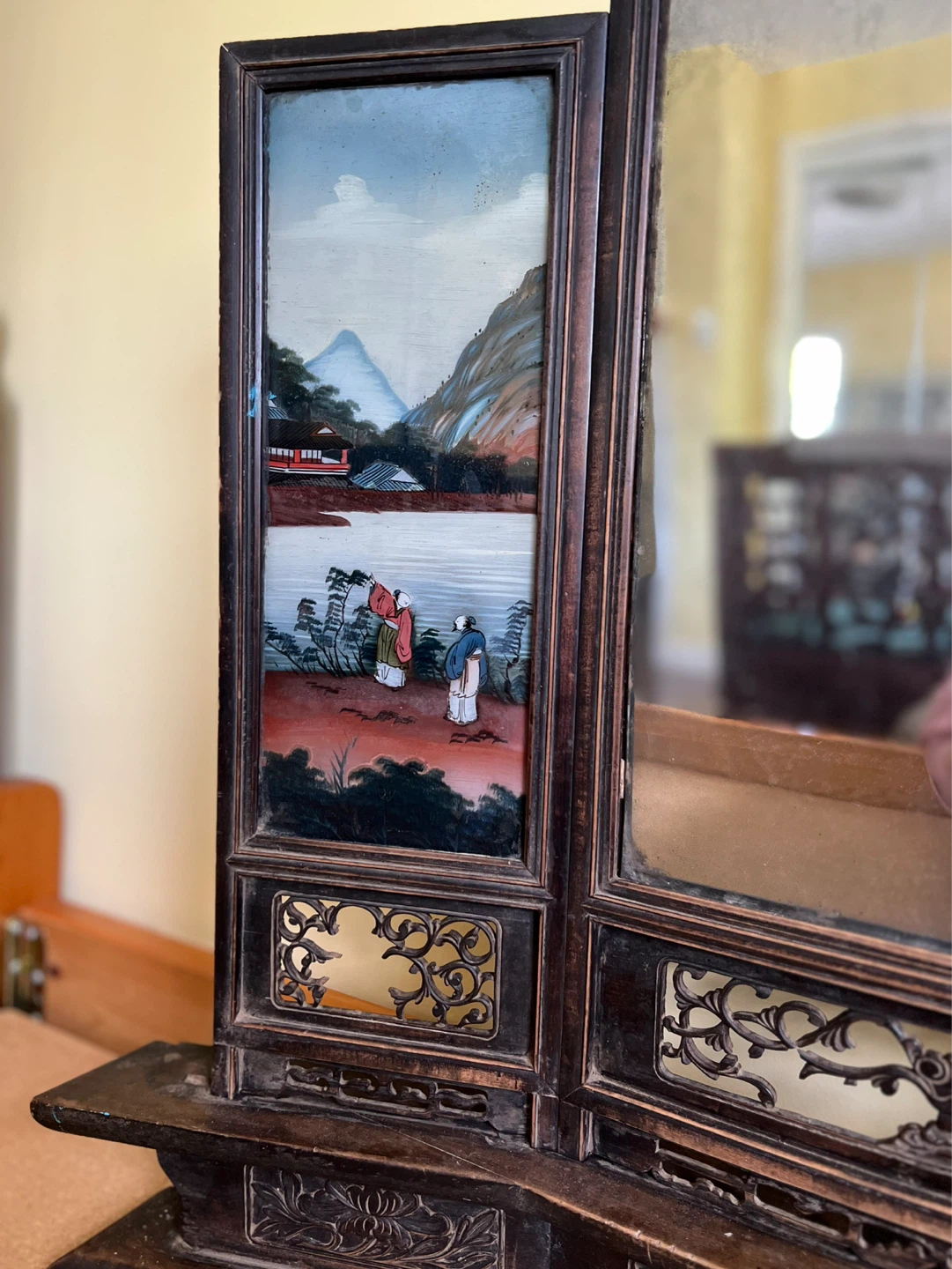 Antique Decorative Triptych Mirror with hand Painted artwork - photo 4
