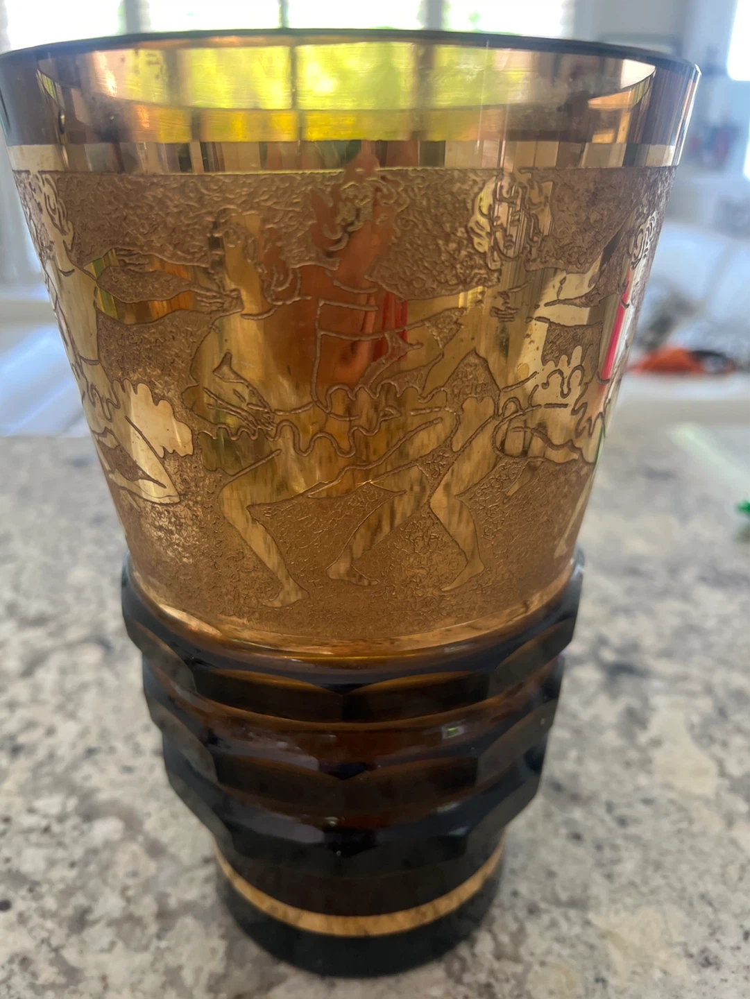 Vintage Gold Etched vase !