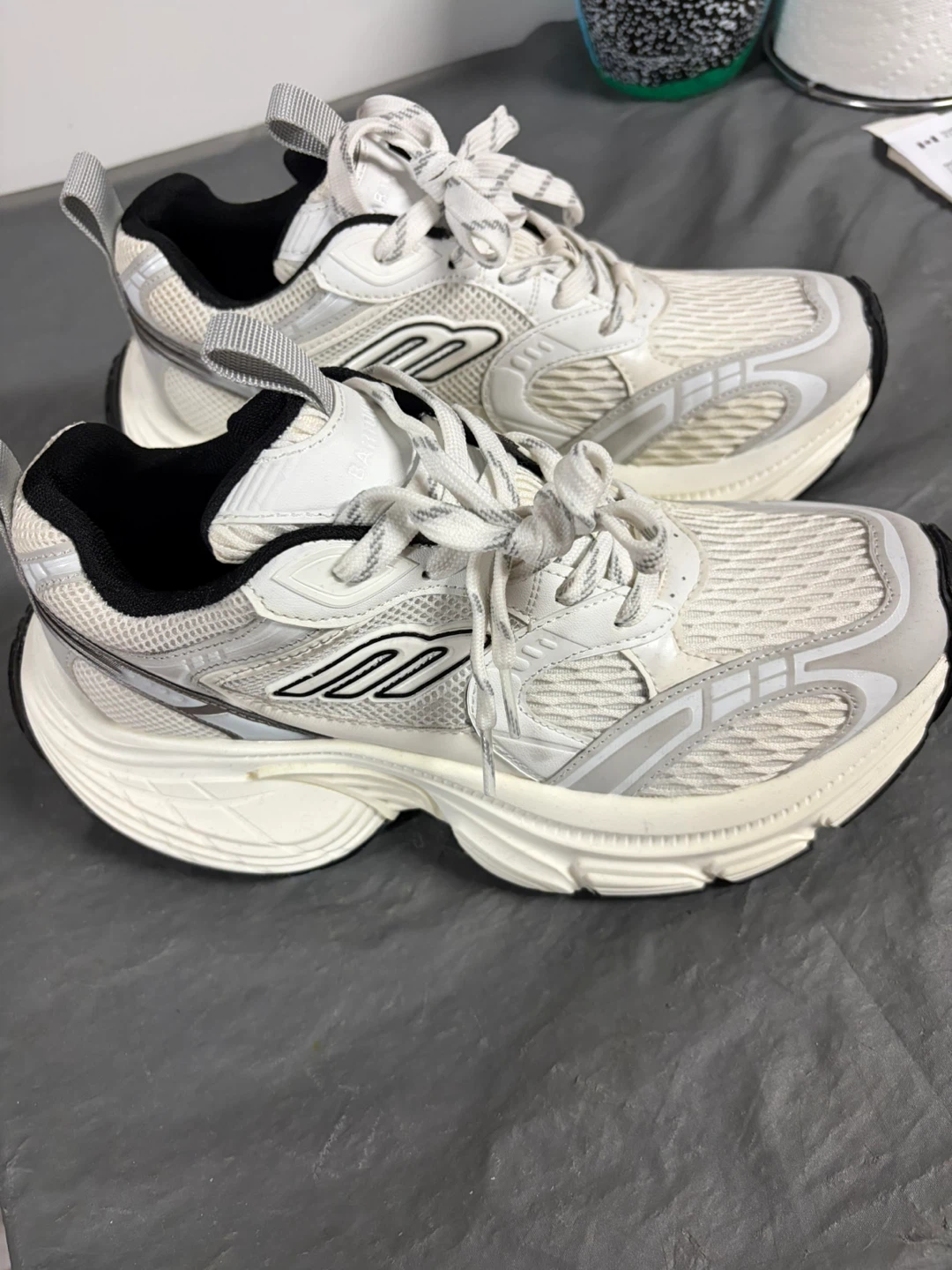 White & Grey Chunky Sole Running Shoes