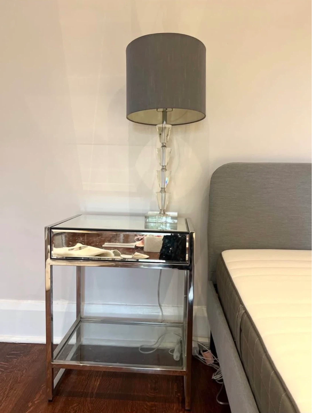 Elegant Mirrored Nightstand with Drawer + Lamp Included