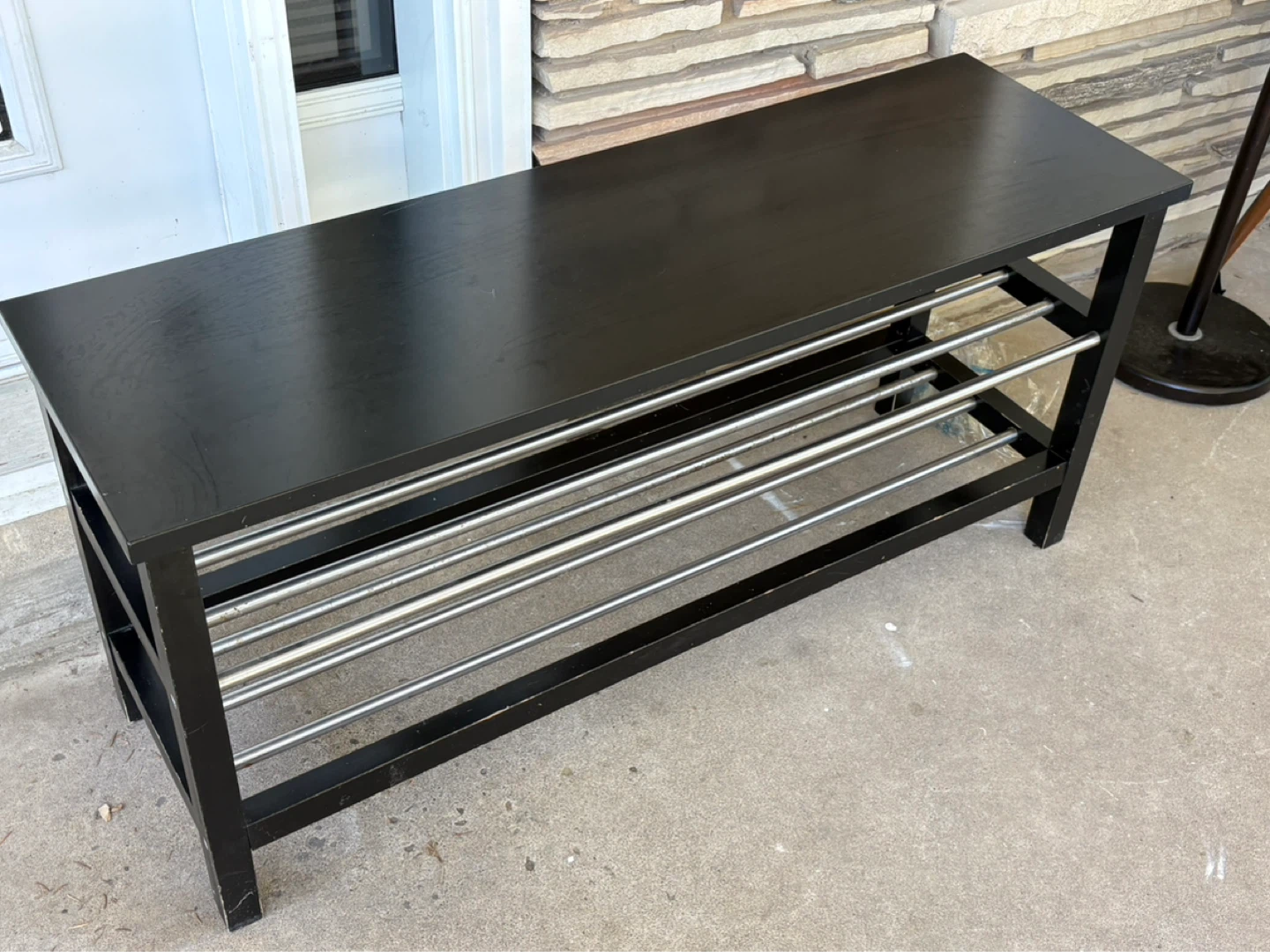 Black entryway bench with shoe rack - photo 2