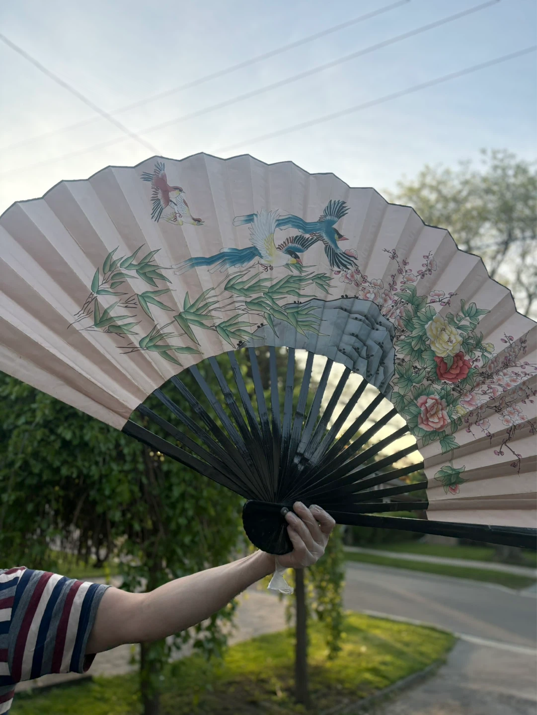 Hand Fan with Floral and Bird Design - photo 2