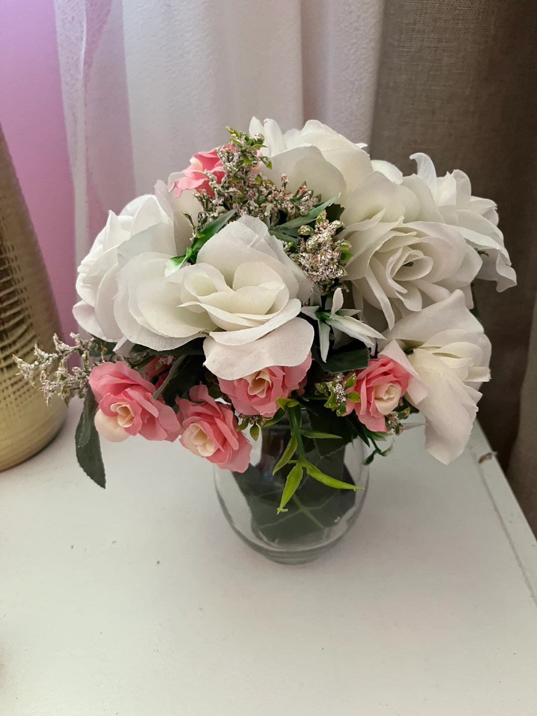 Artificial Flower Arrangement in Glass Vase