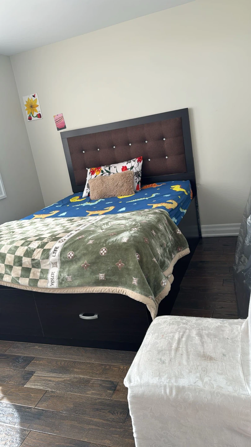 Dark Wood Bed Frame with Drawers