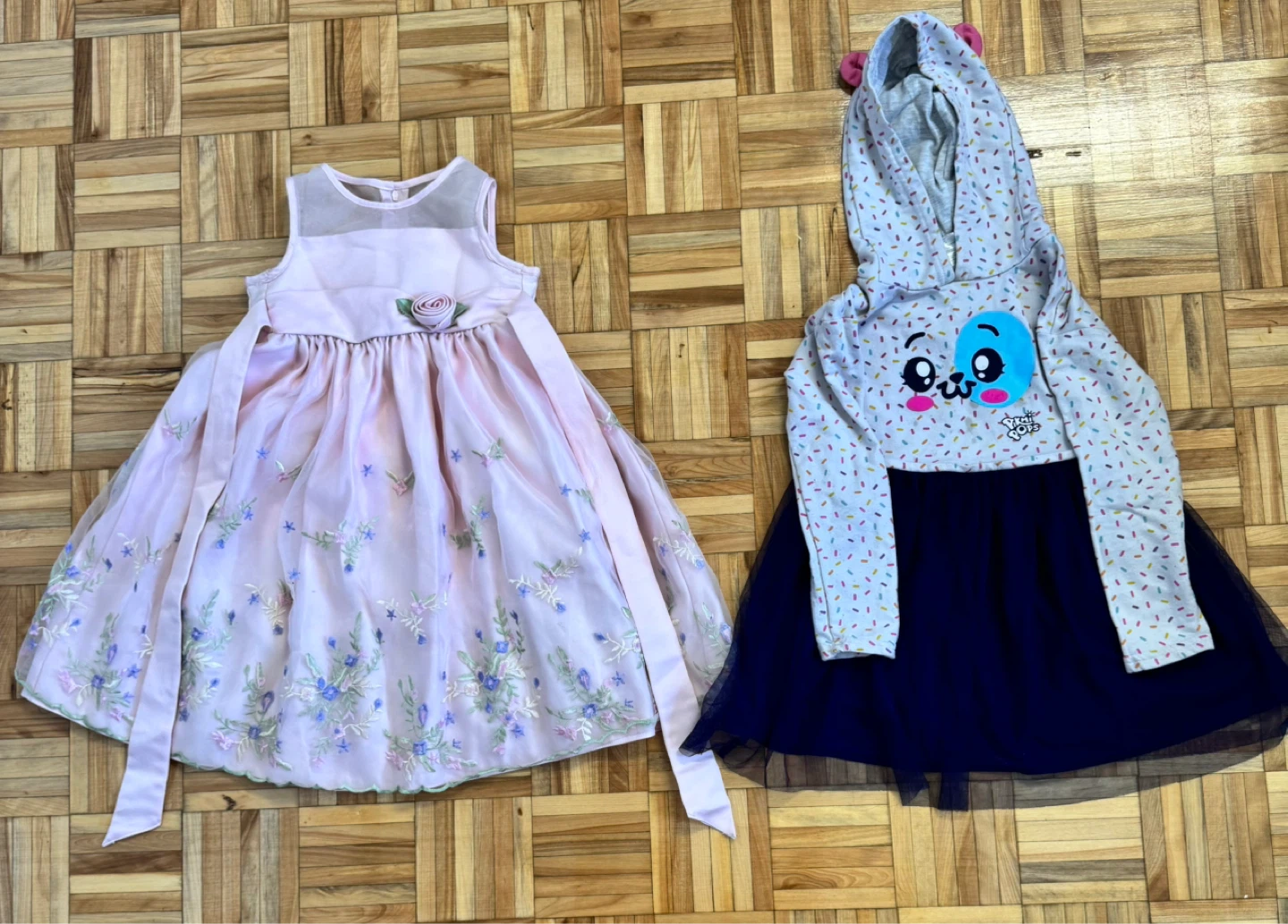 Kids Hoodie Dress (size 6) & Pink Floral Dress (size4)
