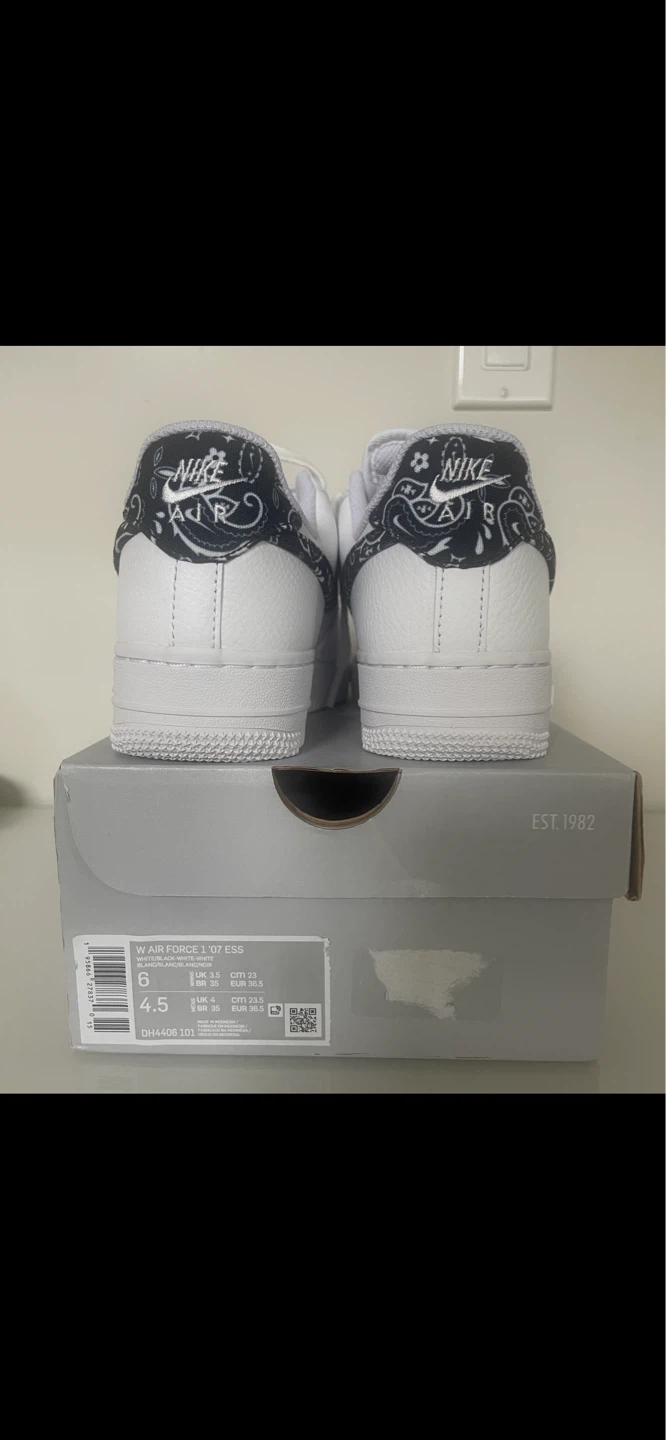 Nike Air Force 1 '07 ESS Sneakers White/Black Paisley Size 6 - photo 2