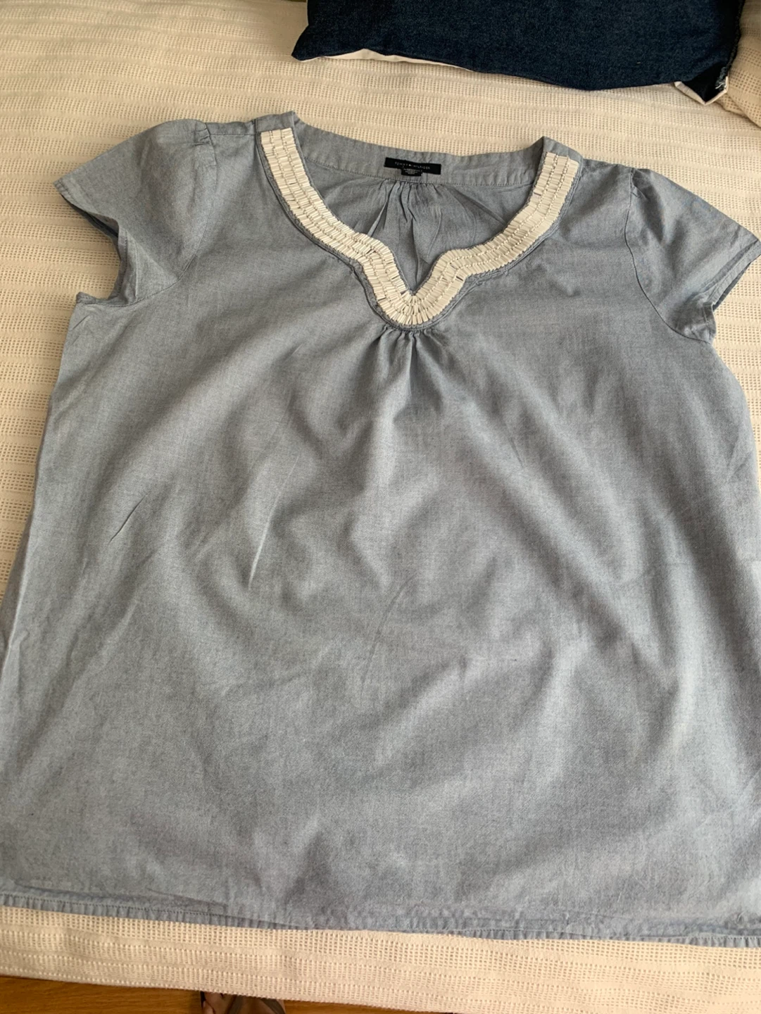 Tommy Hilfiger Grey Embellished V-Neck Top