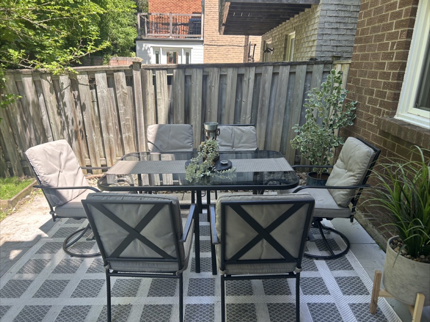 Glass Top Patio Dining Set with 6 Chairs