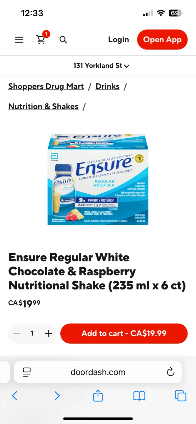 Ensure white chocolate and raspberry 6 ct
