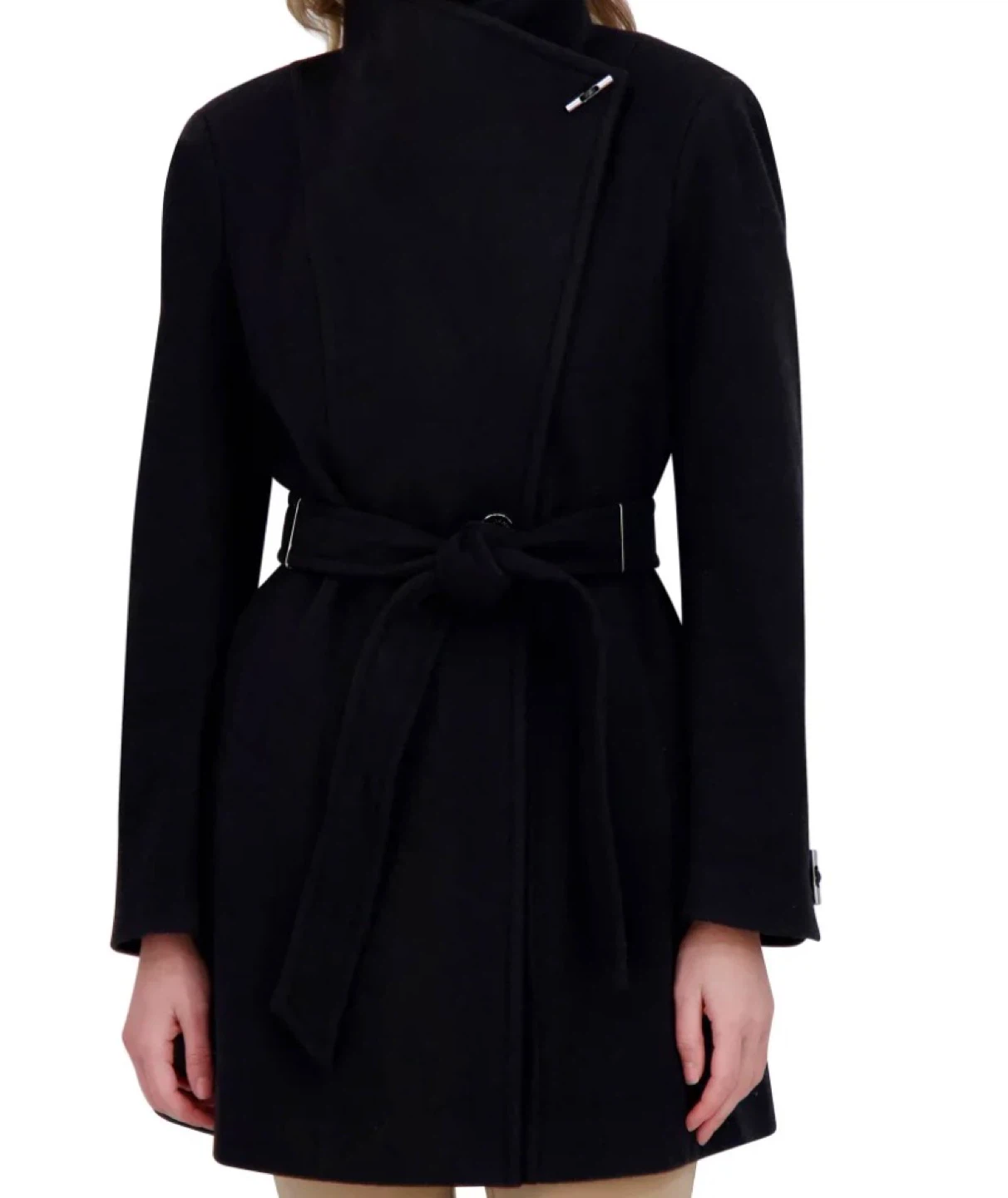 Black belted DKNY coat
