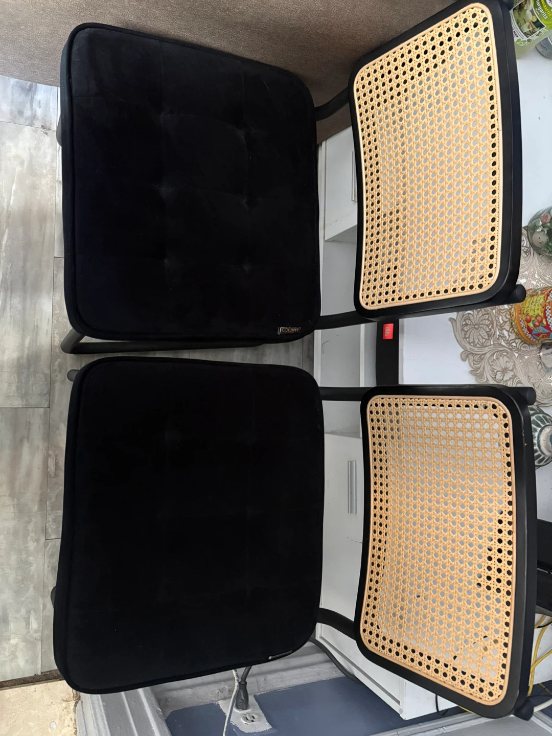 Set of 2 Black Velvet Rattan Chairs - photo 2
