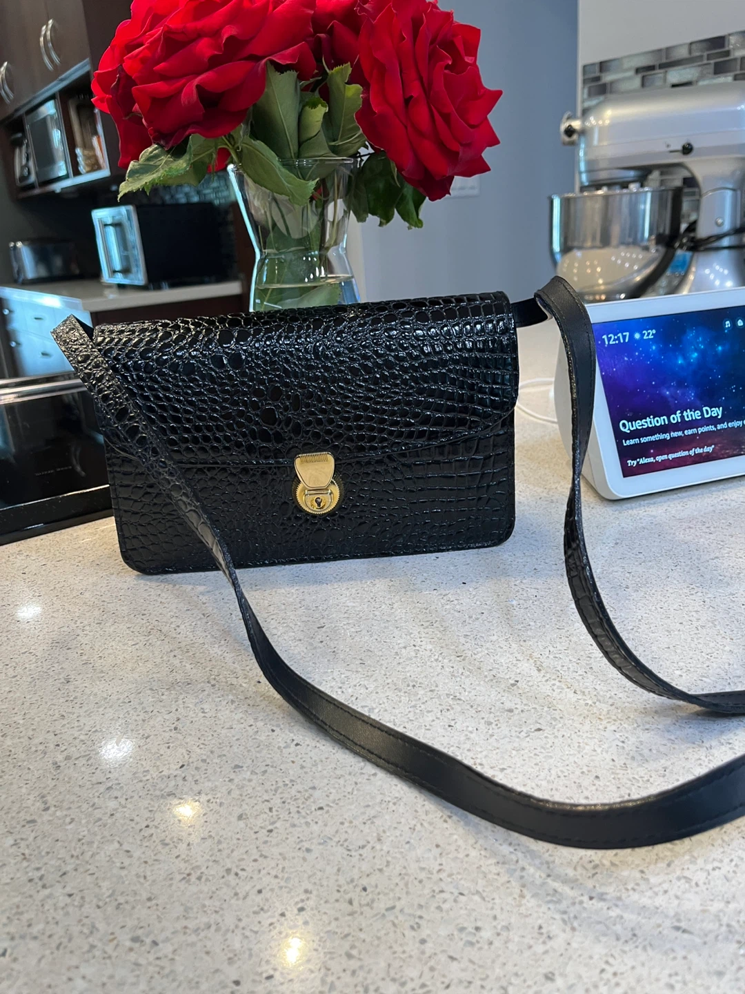 Black Faux Croc Shoulder Bag - photo 2