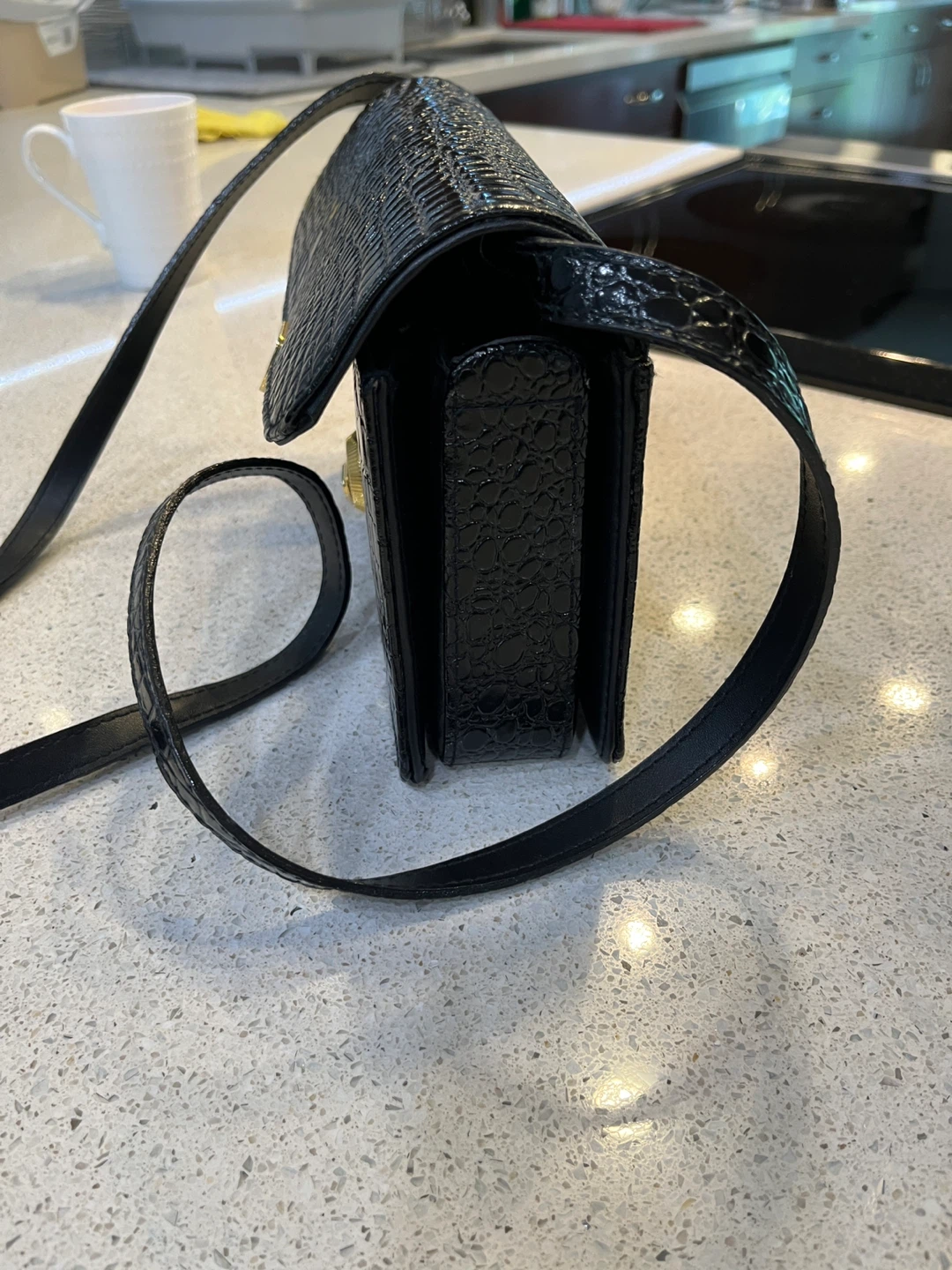 Black Faux Croc Shoulder Bag - photo 5