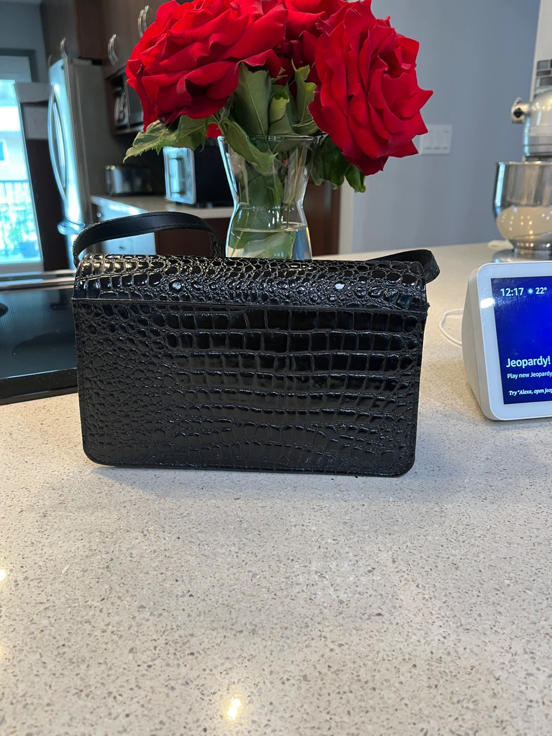 Black Faux Croc Shoulder Bag - photo 3