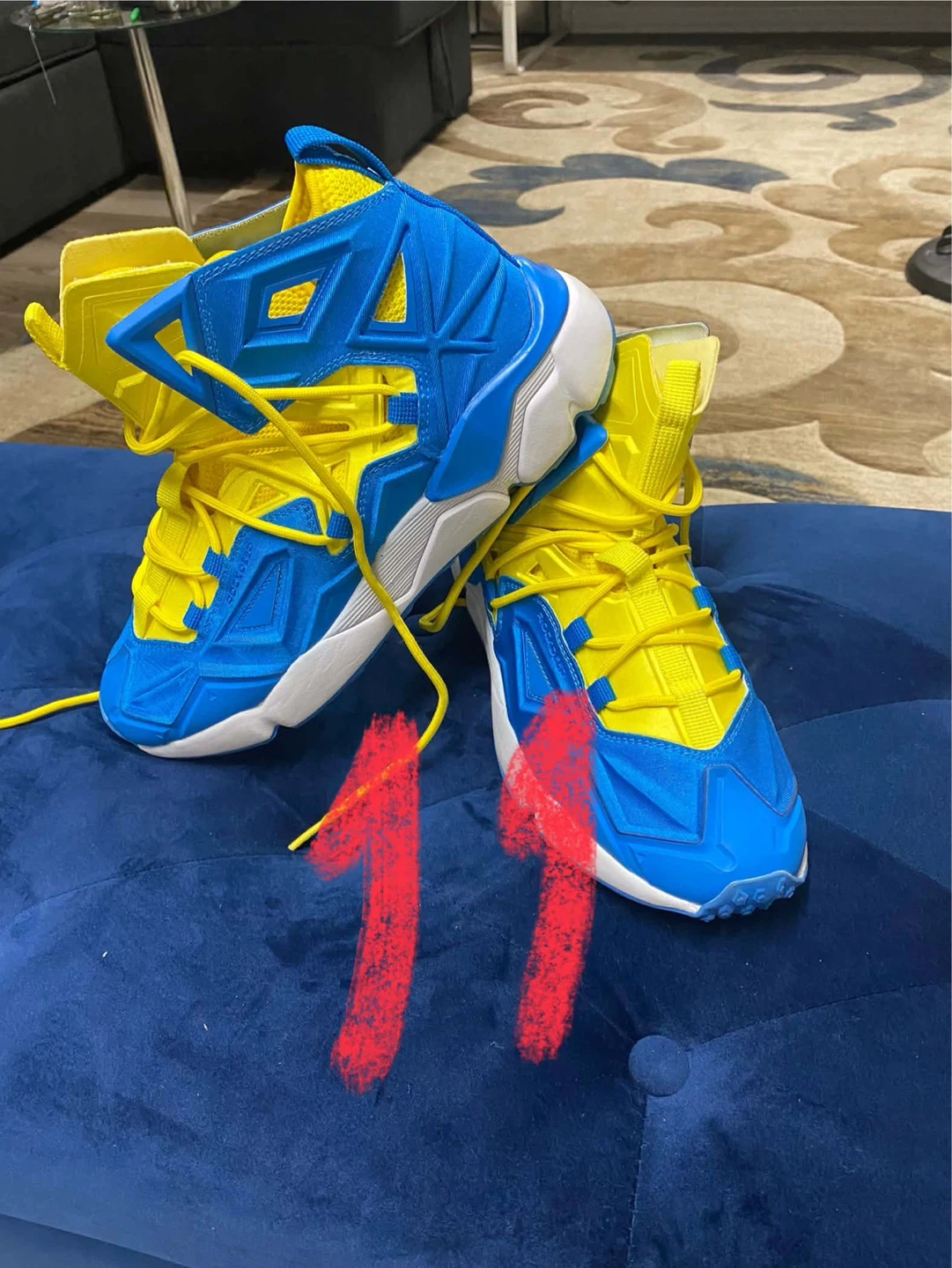 New Geometric Blue/Yellow" Hi-Top Basketball Sneakers Size 11 - photo 3