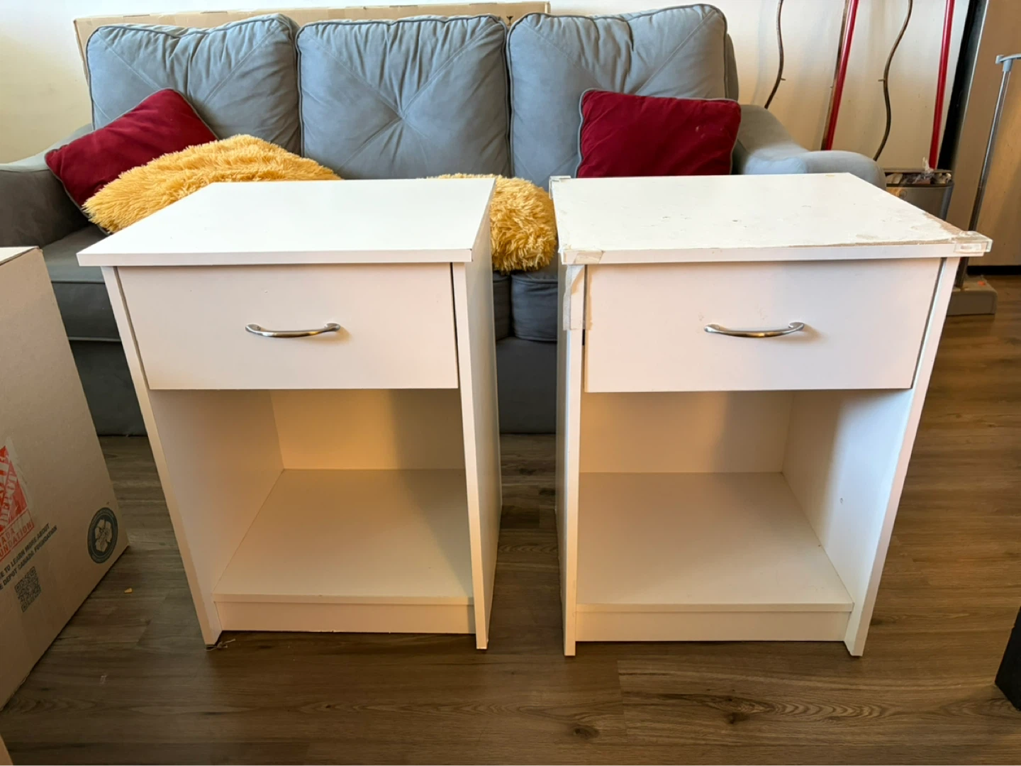White Nightstands with Drawer - Set of 2