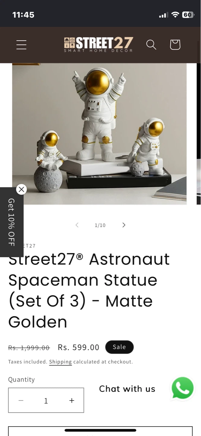 Street27 Astronaut Spaceman Statue - Matte Golden - photo 2