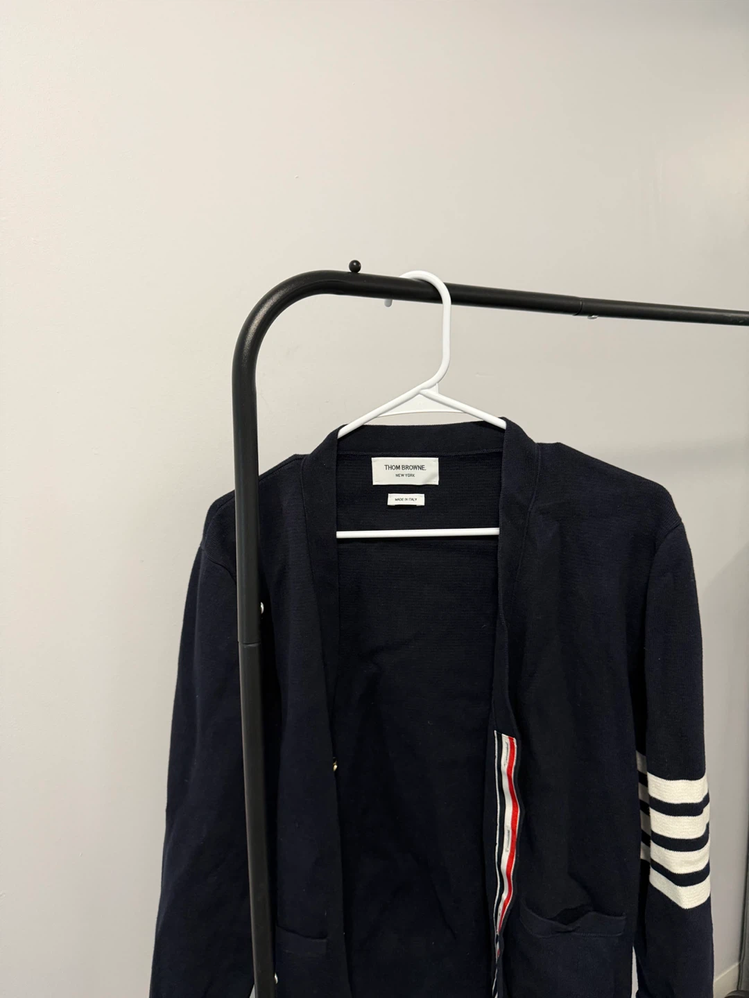 Authentic Thom Browne 4-Bar Milano Stitch V-Neck Cardigan - Navy