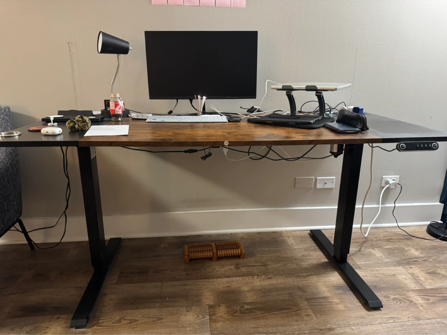 Adjustable Standing Desk with Rustic Wood Top