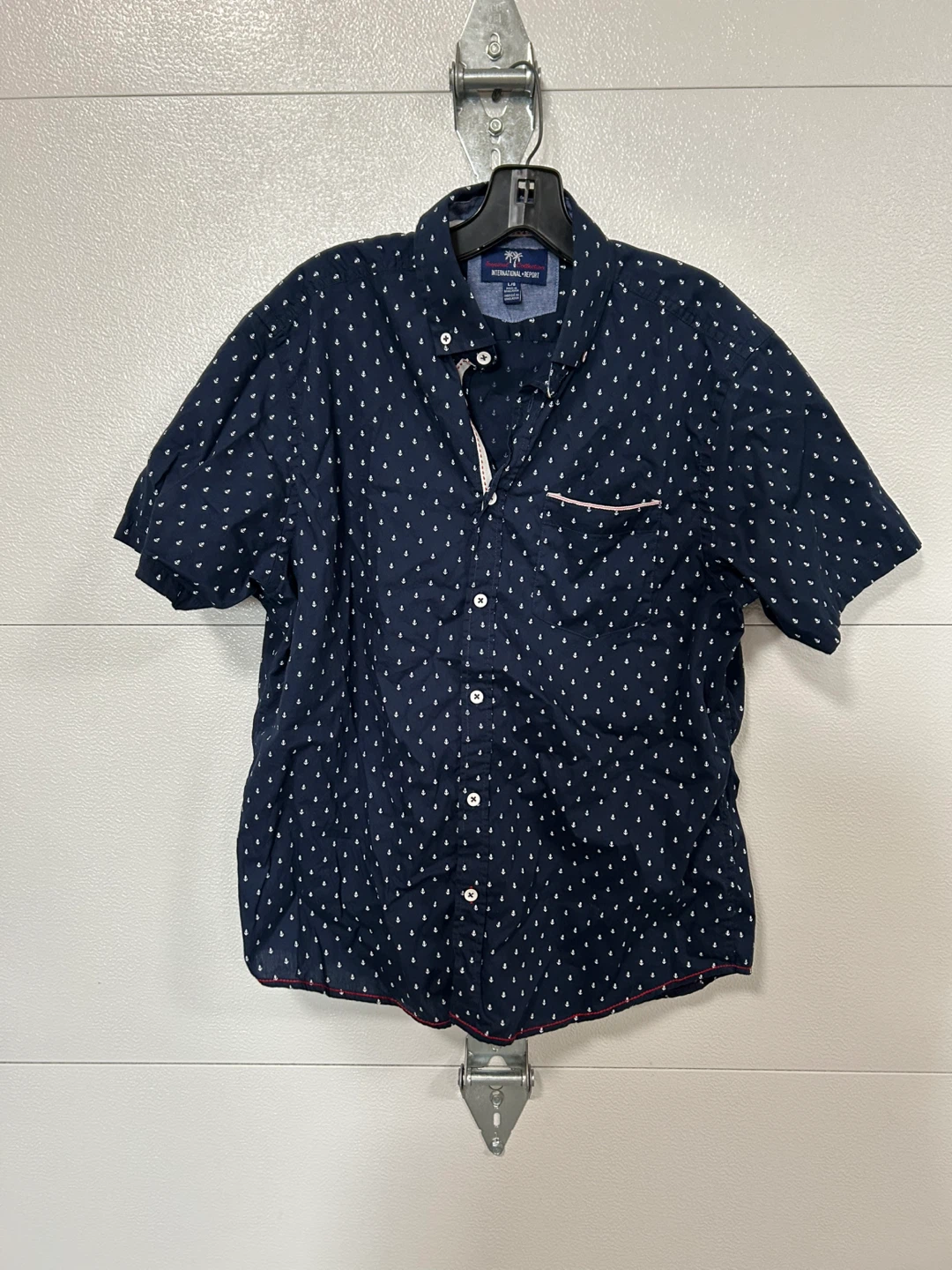International Report Navy Anchor Print Button-Up Shirt L