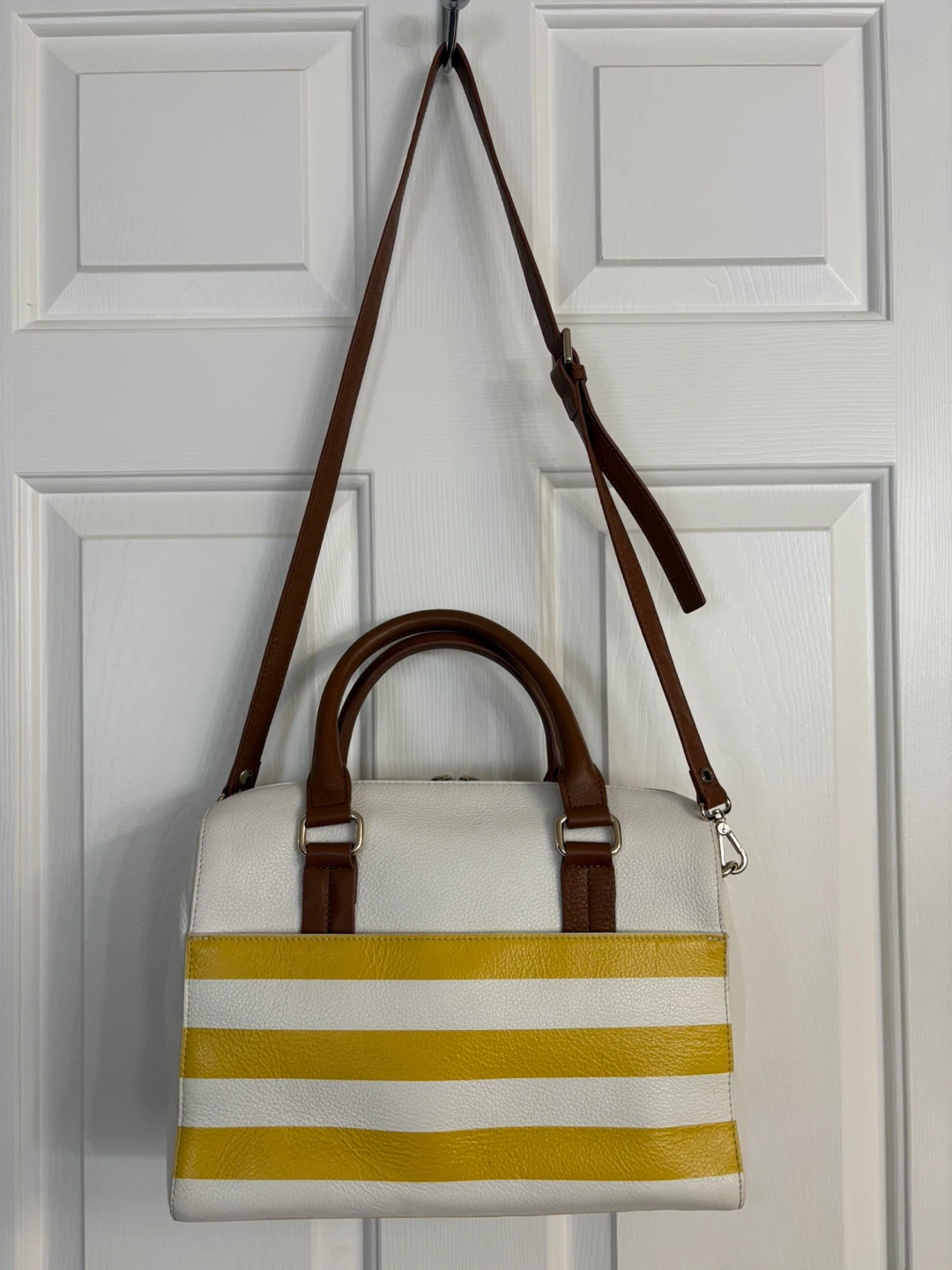Danier White and Yellow Striped Satchel Purse - photo 2