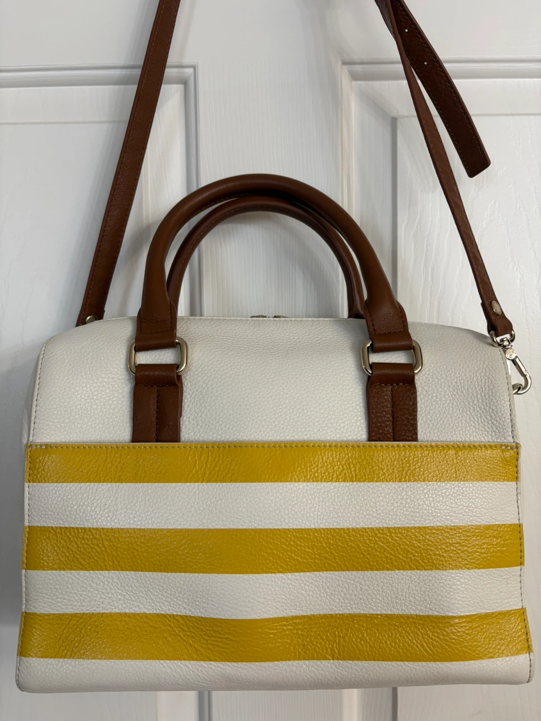 Danier White and Yellow Striped Satchel Purse