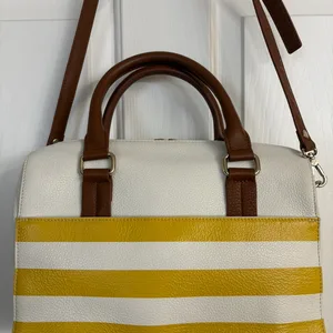 Danier White and Yellow Striped Satchel Purse